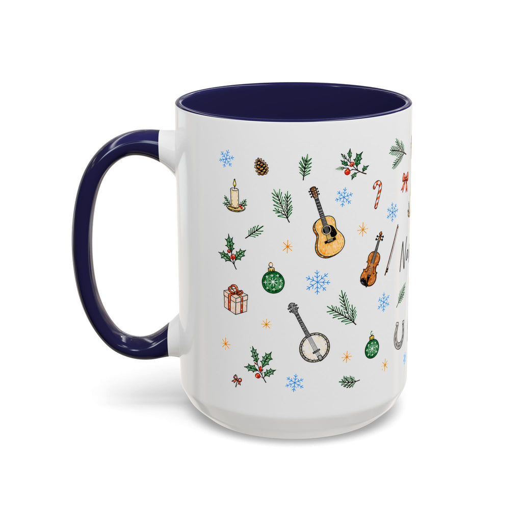 Nashville Christmas Mug | Watercolor City Souvenir, Acoustic Guitar, Harmonica (11oz 15oz)