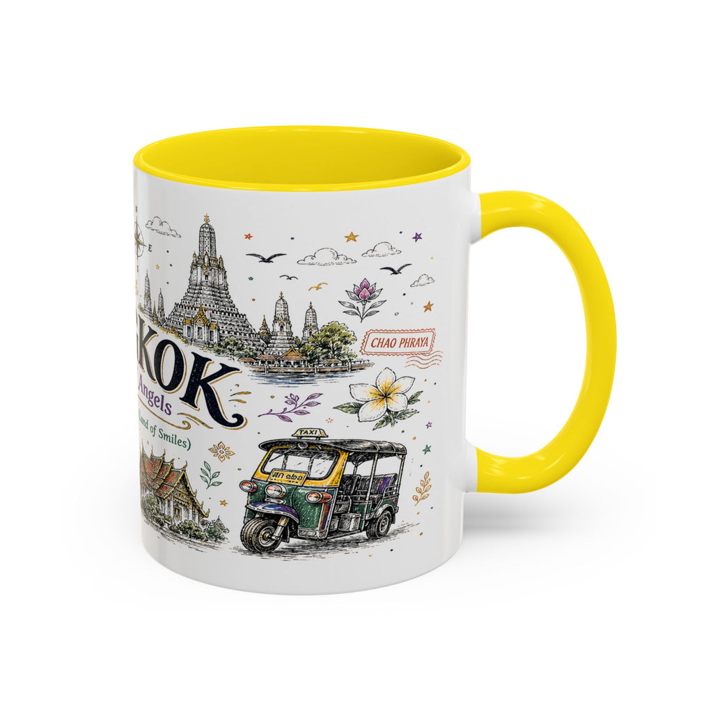 Bangkok Coffee Mug | Thailand Souvenir Travel Gift | Accent Color Ceramic 11oz 15oz