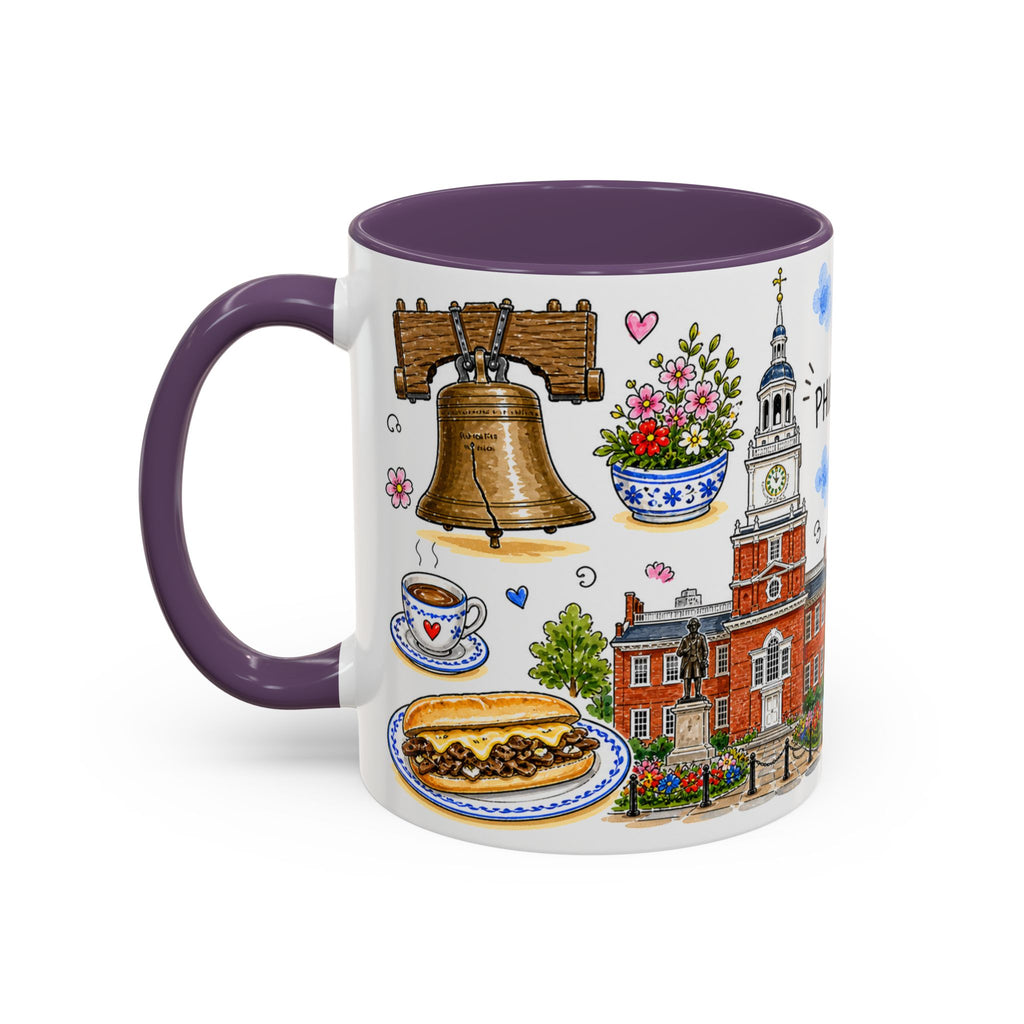 Philadelphia Illustrated Travel Mug | City Souvenir Accent Coffee Mug | 11oz 15oz Ceramic Cup