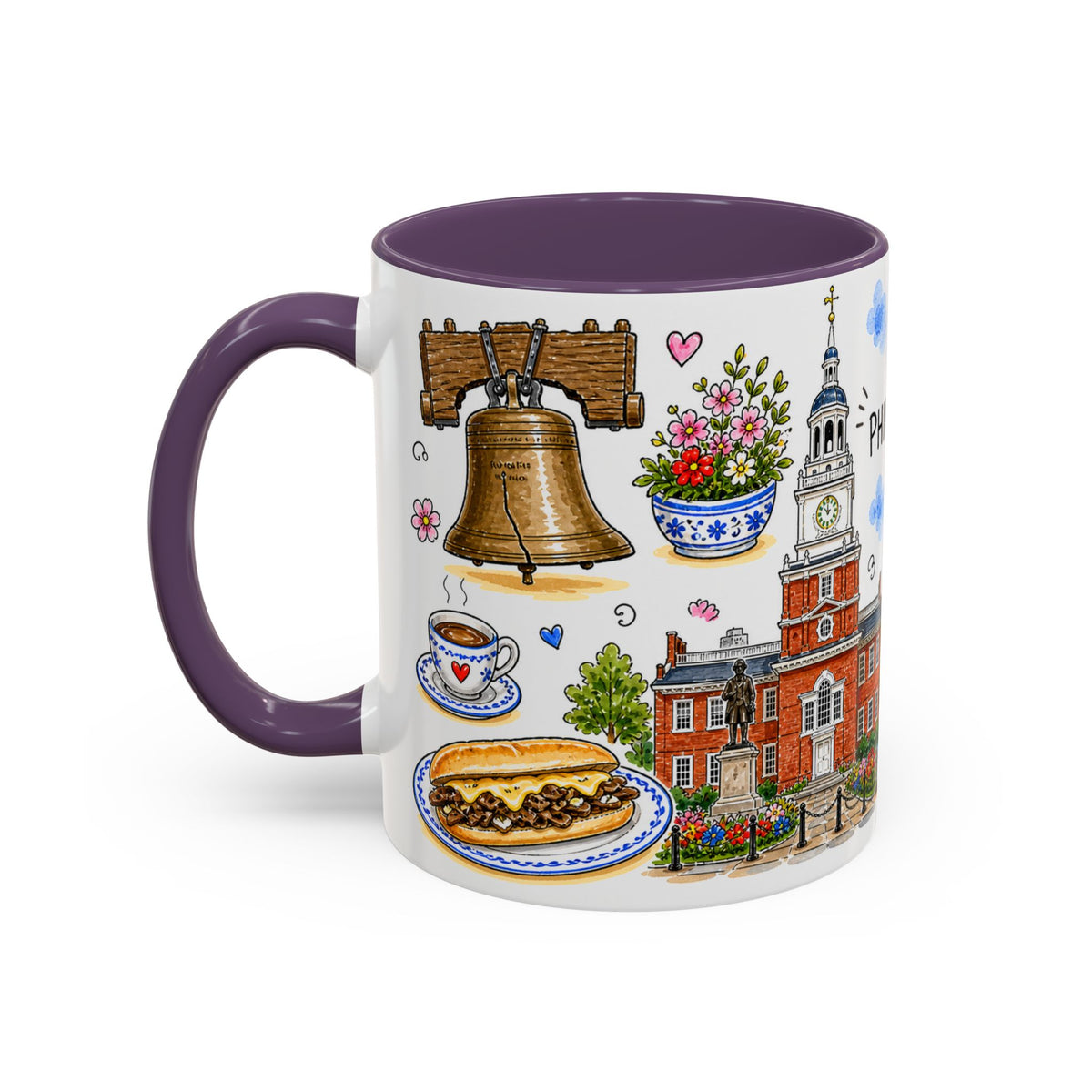 Philadelphia Illustrated Travel Mug | City Souvenir Accent Coffee Mug | 11oz 15oz Ceramic Cup