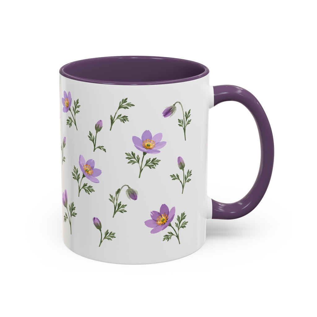 South Dakota Pasque Flower Mug, State Flower Floral Coffee Cup, 11oz Botanical Gift