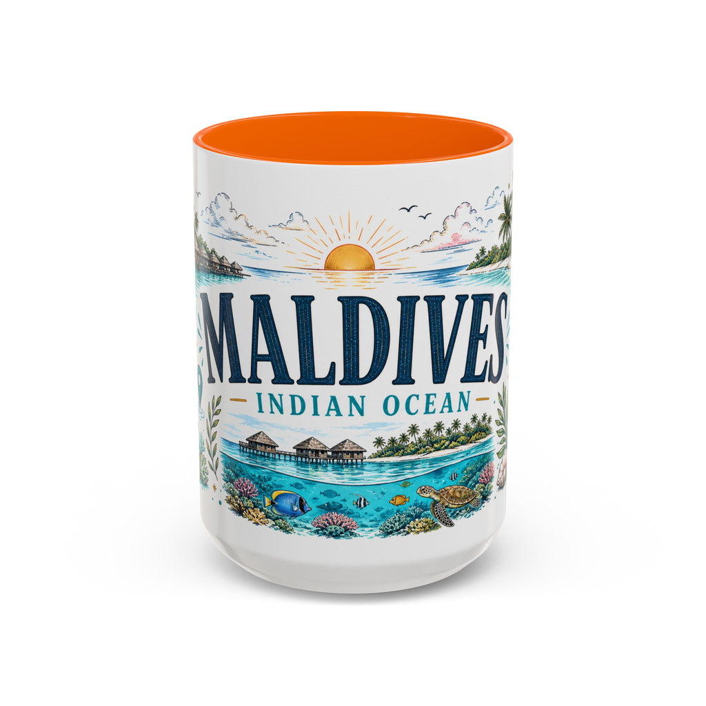 Maldives Coffee Mug | Travel Destination Souvenir Gift | Accent Color Ceramic 11oz 15oz