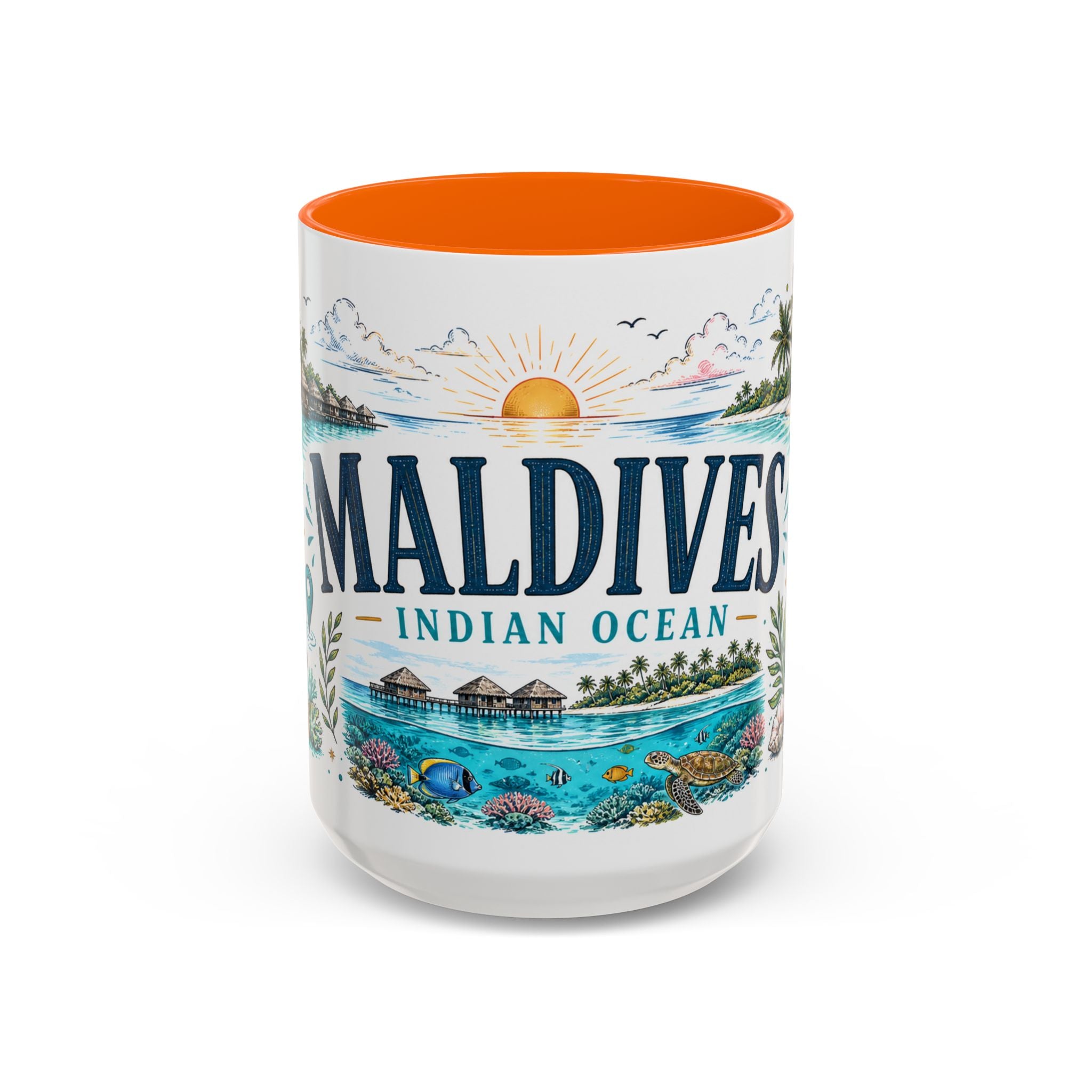 Maldives Coffee Mug | Travel Destination Souvenir Gift | Accent Color Ceramic 11oz 15oz
