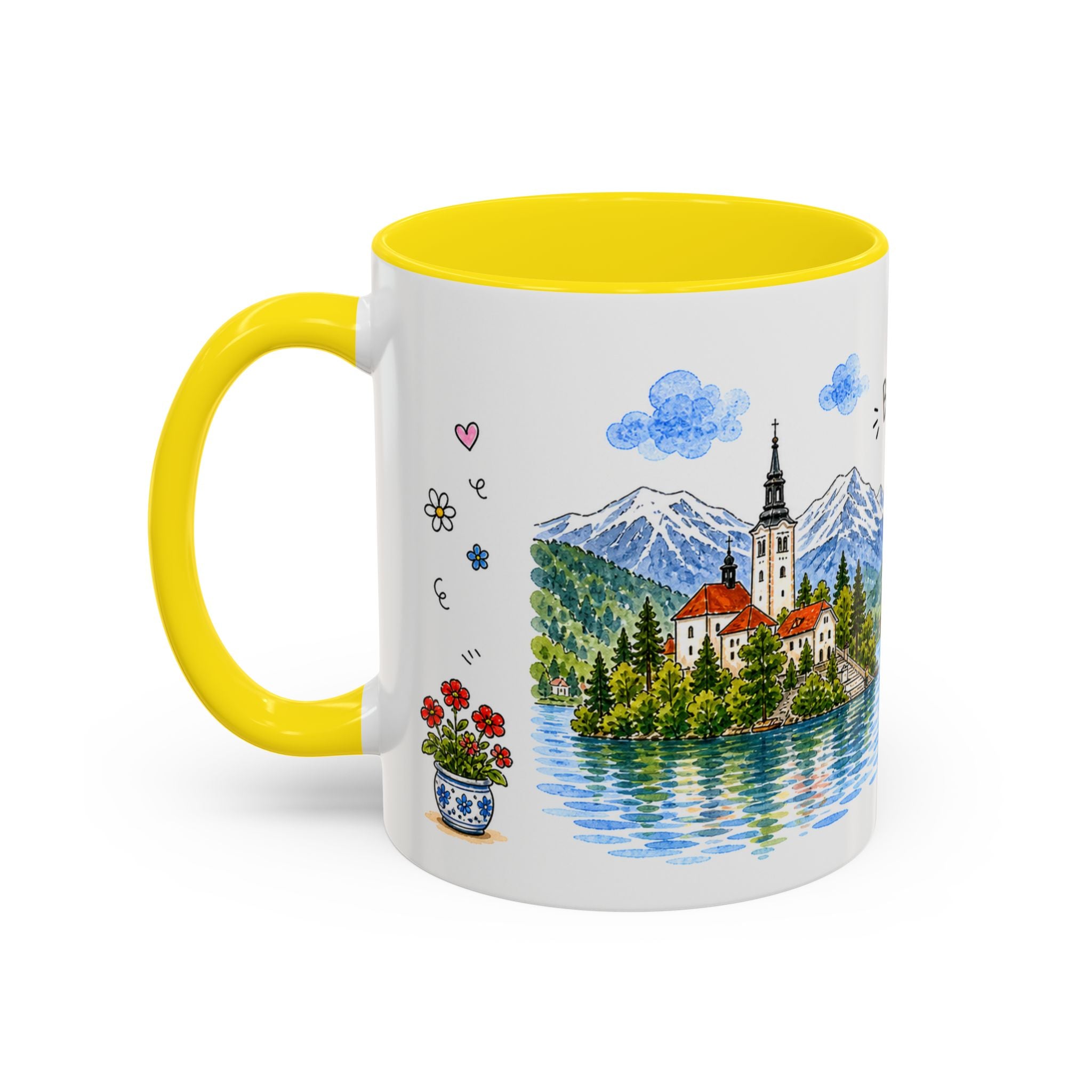 Bled Illustrated Travel Mug | Slovenia Souvenir Accent Coffee Mug | 11oz 15oz Ceramic Cup