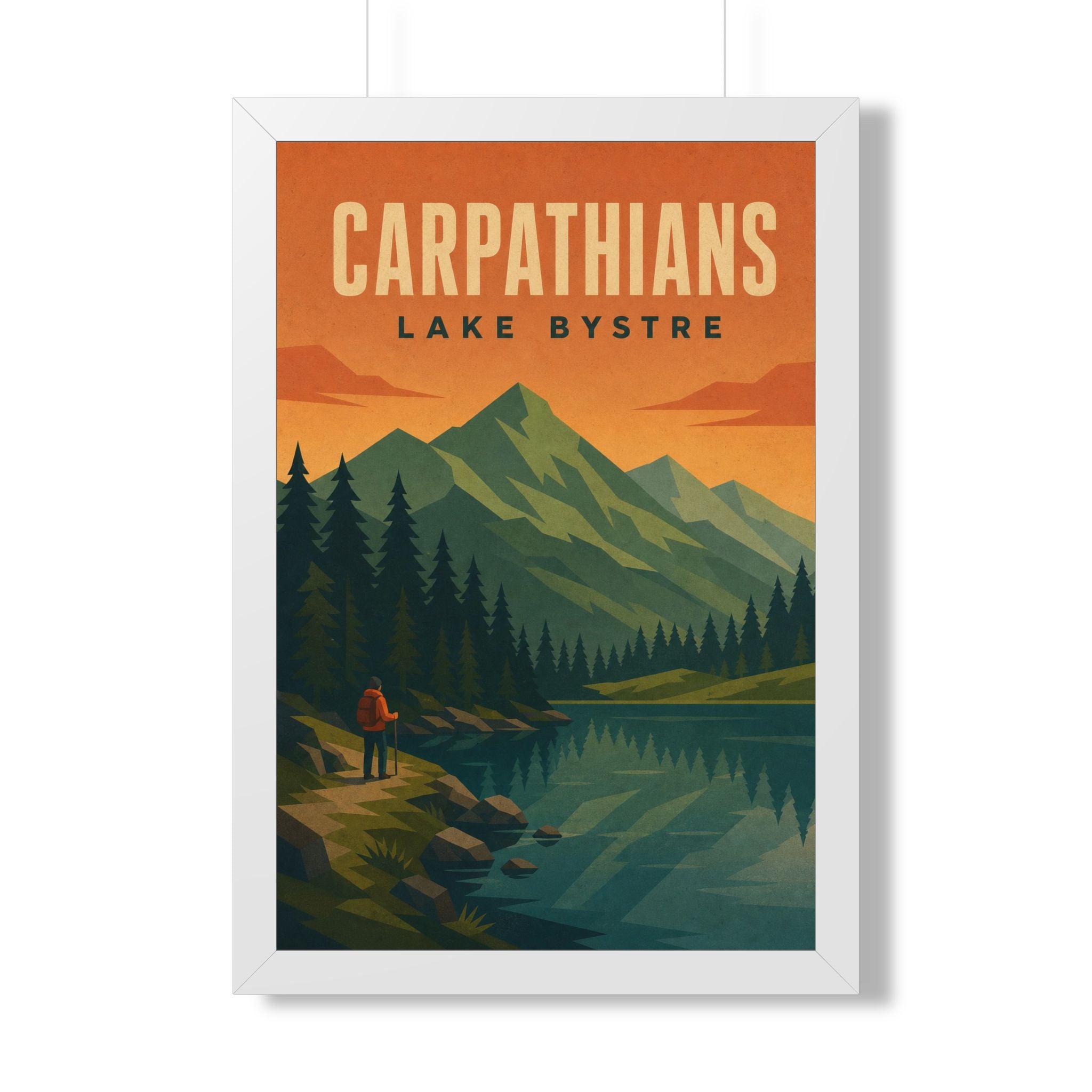 Carpathian Mountains Europe Framed Poster | Vintage Travel Wall Art | Black Walnut White Frame | 16x24 20x30