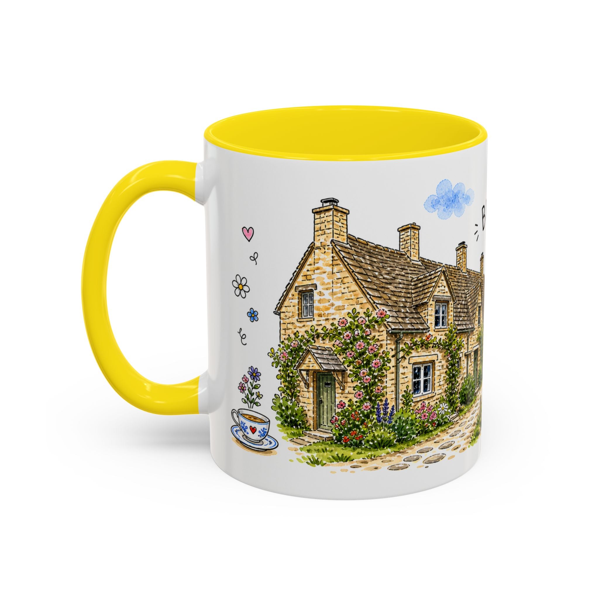 Bibury Illustrated Travel Mug | England Souvenir Accent Coffee Mug | 11oz 15oz Ceramic Cup