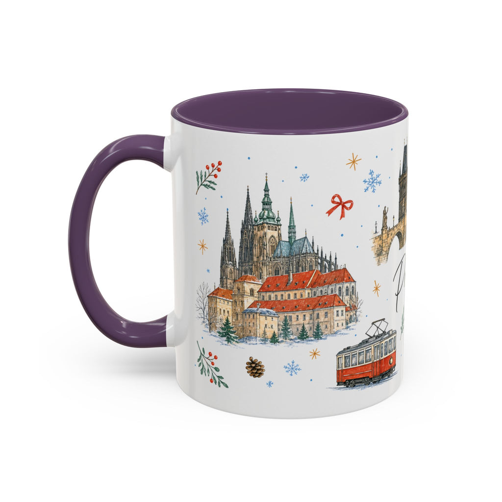 Prague Christmas Mug | Watercolor Travel Souvenir | Holiday Gift | Accent Ceramic Coffee Cup 11oz 15oz