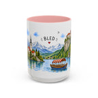 Bled Illustrated Travel Mug | Slovenia Souvenir Accent Coffee Mug | 11oz 15oz Ceramic Cup