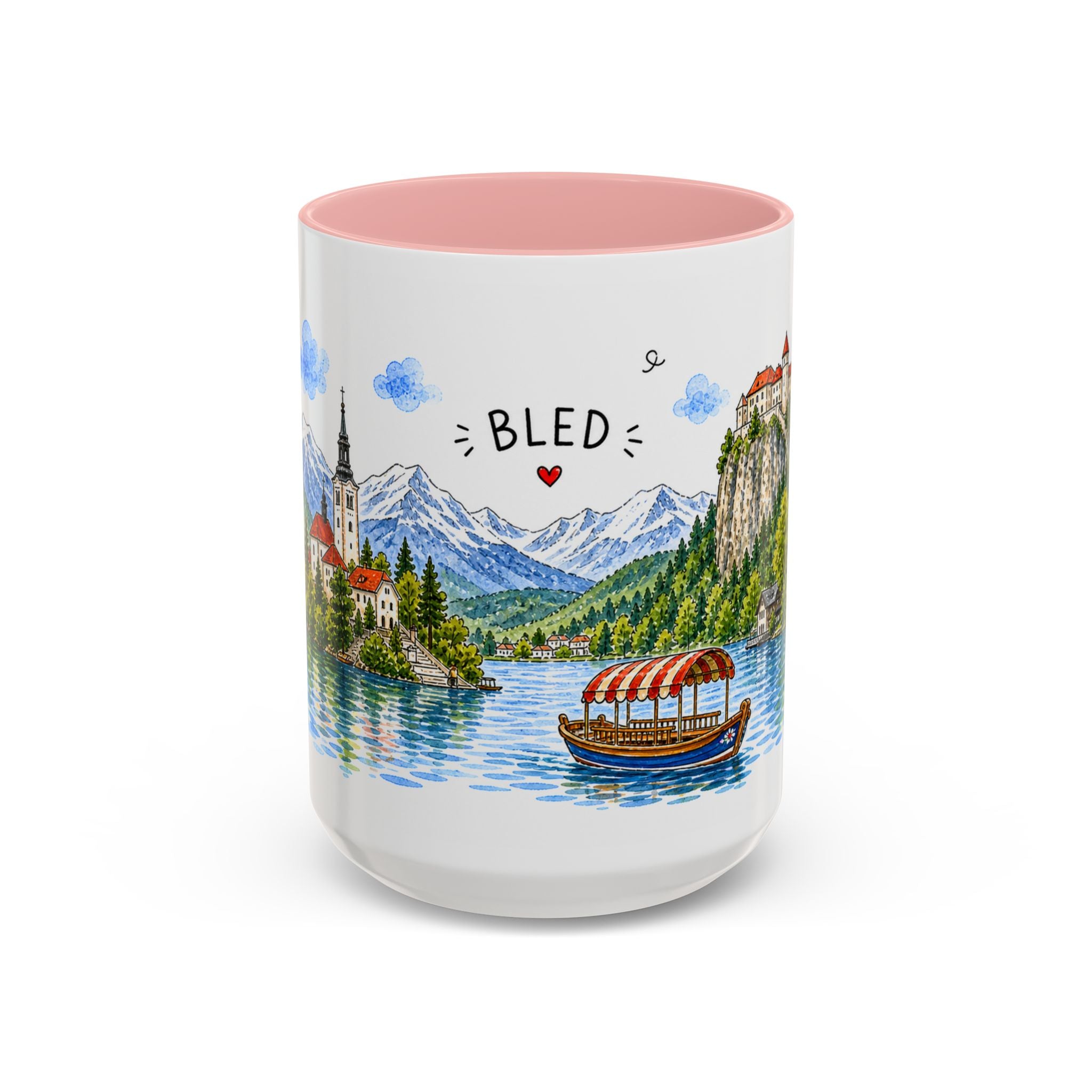 Bled Illustrated Travel Mug | Slovenia Souvenir Accent Coffee Mug | 11oz 15oz Ceramic Cup