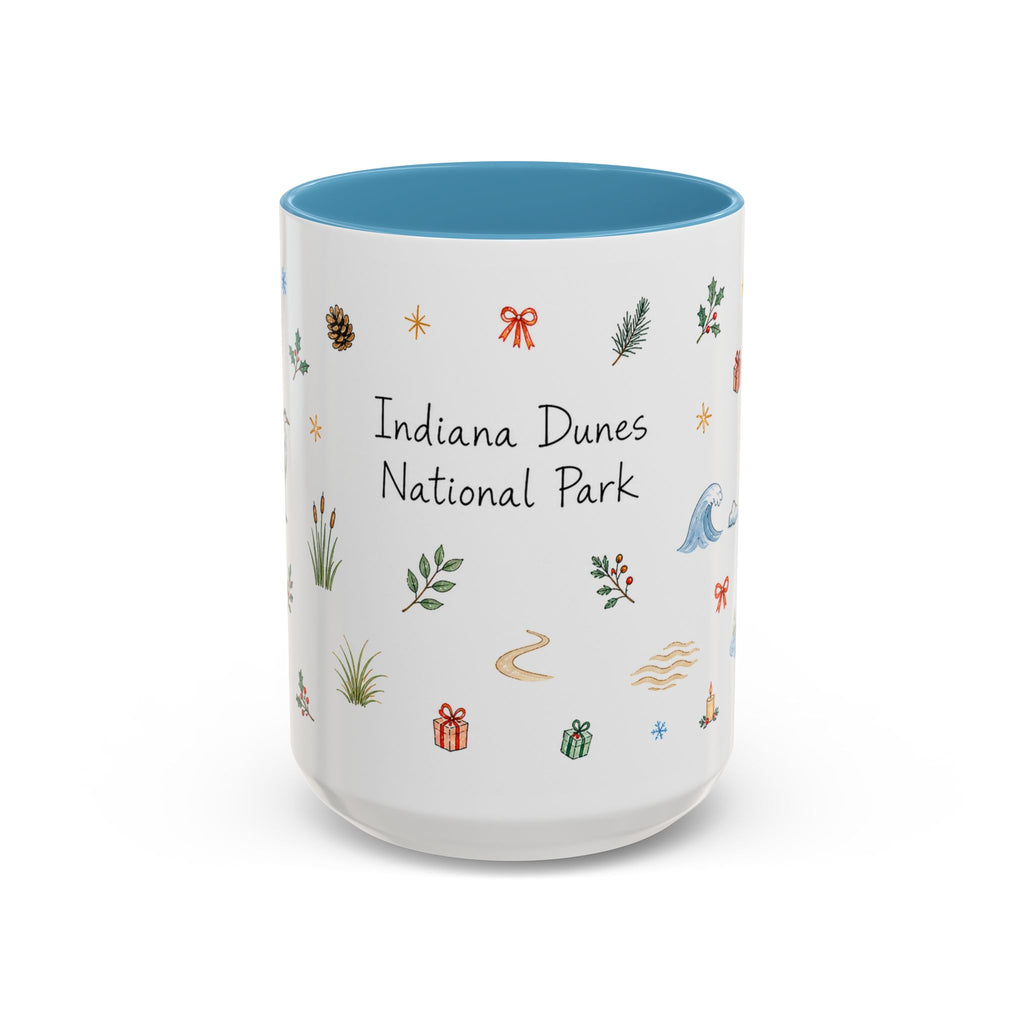 Indiana Dunes National Park Christmas Mug | Watercolor Travel Souvenir | Holiday Gift | Accent Ceramic Coffee Cup 11oz 15oz