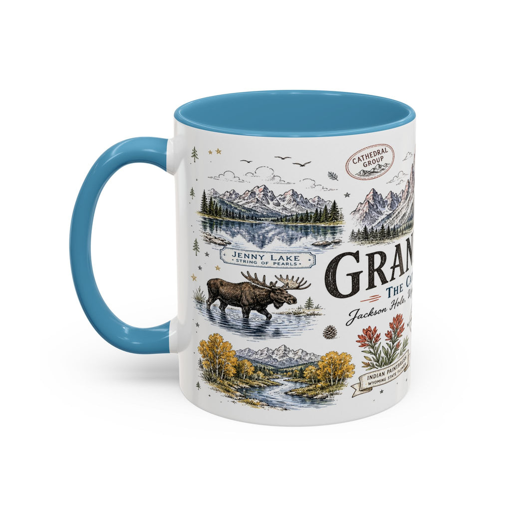 Grand Teton Coffee Mug | National Park Hiking Wyoming Gift | Accent Color Ceramic 11oz 15oz