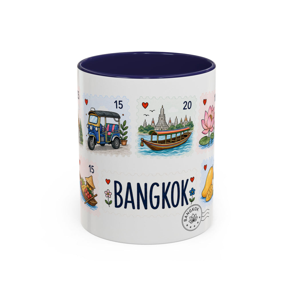 Bangkok Coffee Mug | Postage Stamp Collage Mug | Travel Souvenir Accent Cup 11oz 15oz