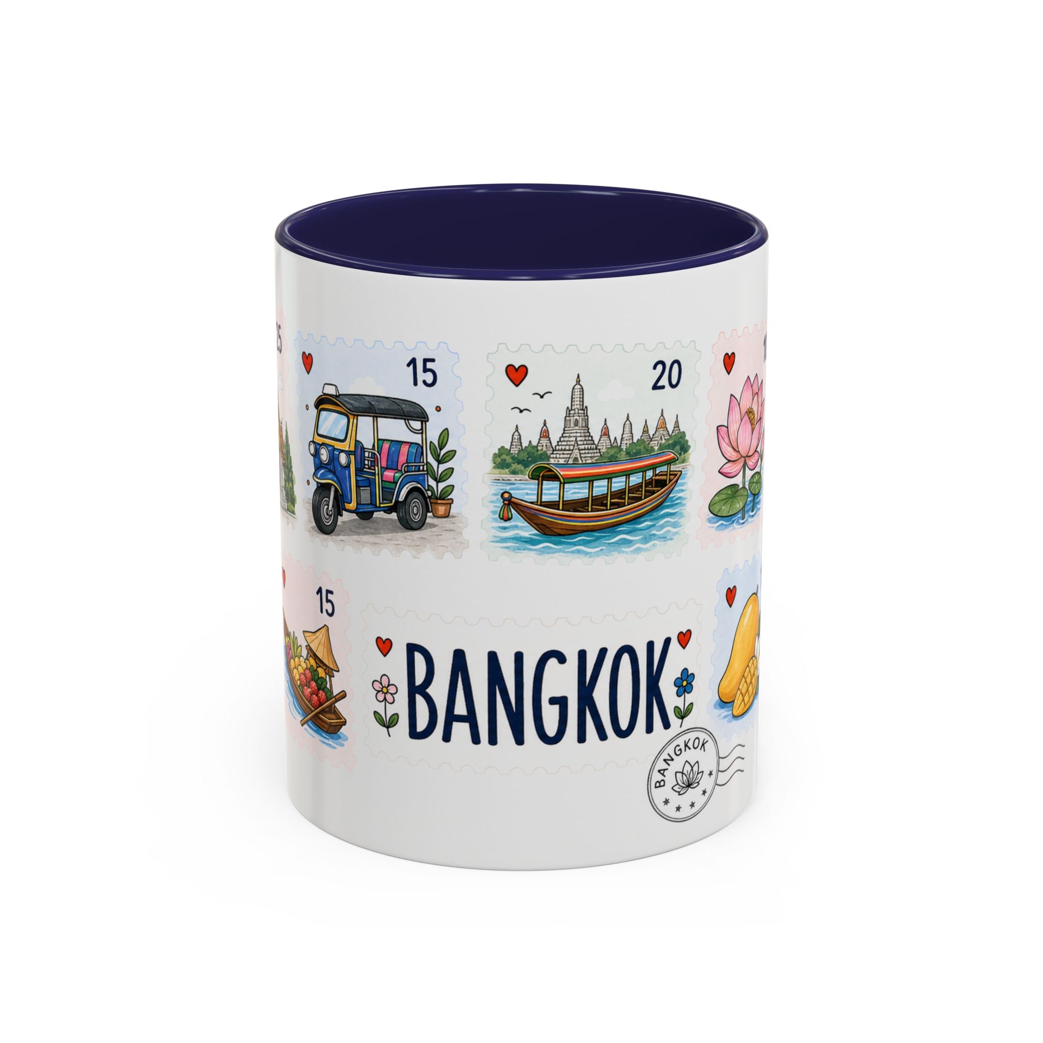 Bangkok Coffee Mug | Postage Stamp Collage Mug | Travel Souvenir Accent Cup 11oz 15oz