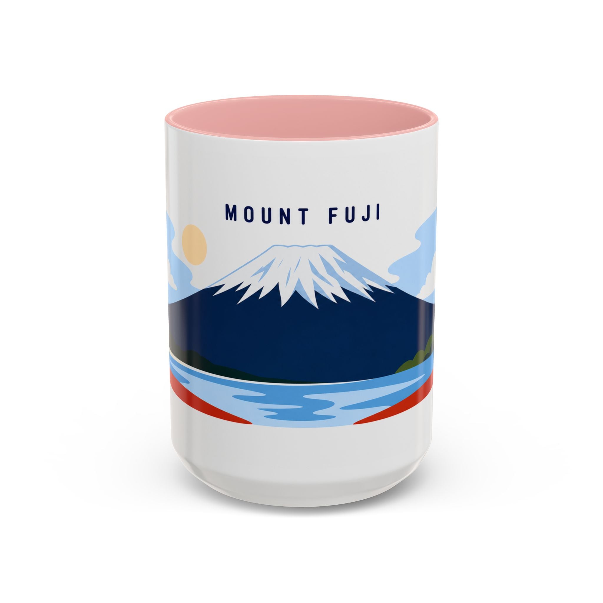 Mount Fuji Coffee Mug | Travel Destination Souvenir Gift | Accent Color Ceramic 11oz 15oz