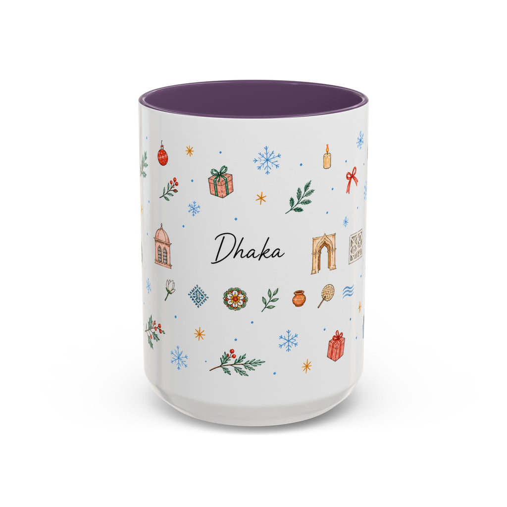 Dhaka Christmas Mug | Watercolor Travel Souvenir | Holiday Gift | Accent Ceramic Coffee Cup 11oz 15oz
