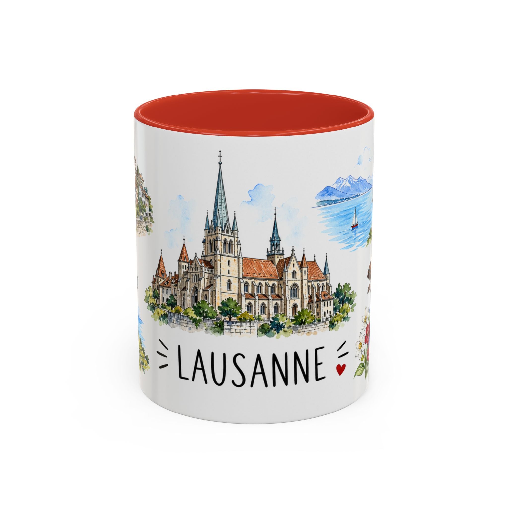 Lausanne Illustrated Travel Mug | City Souvenir Accent Coffee Mug | 11oz 15oz Ceramic Cup