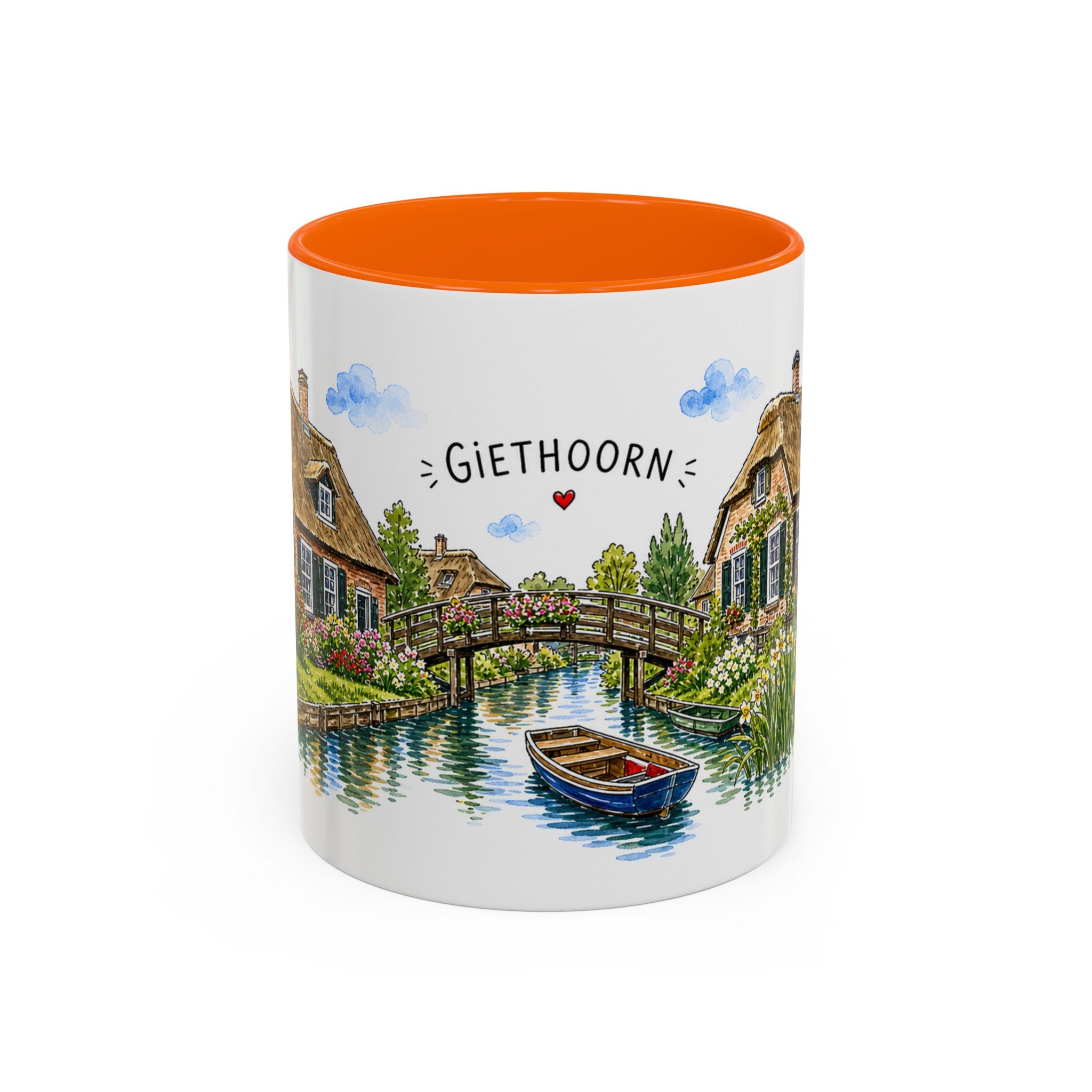 Giethoorn Illustrated Travel Mug | Netherlands Souvenir Accent Coffee Mug | 11oz 15oz Ceramic Cup