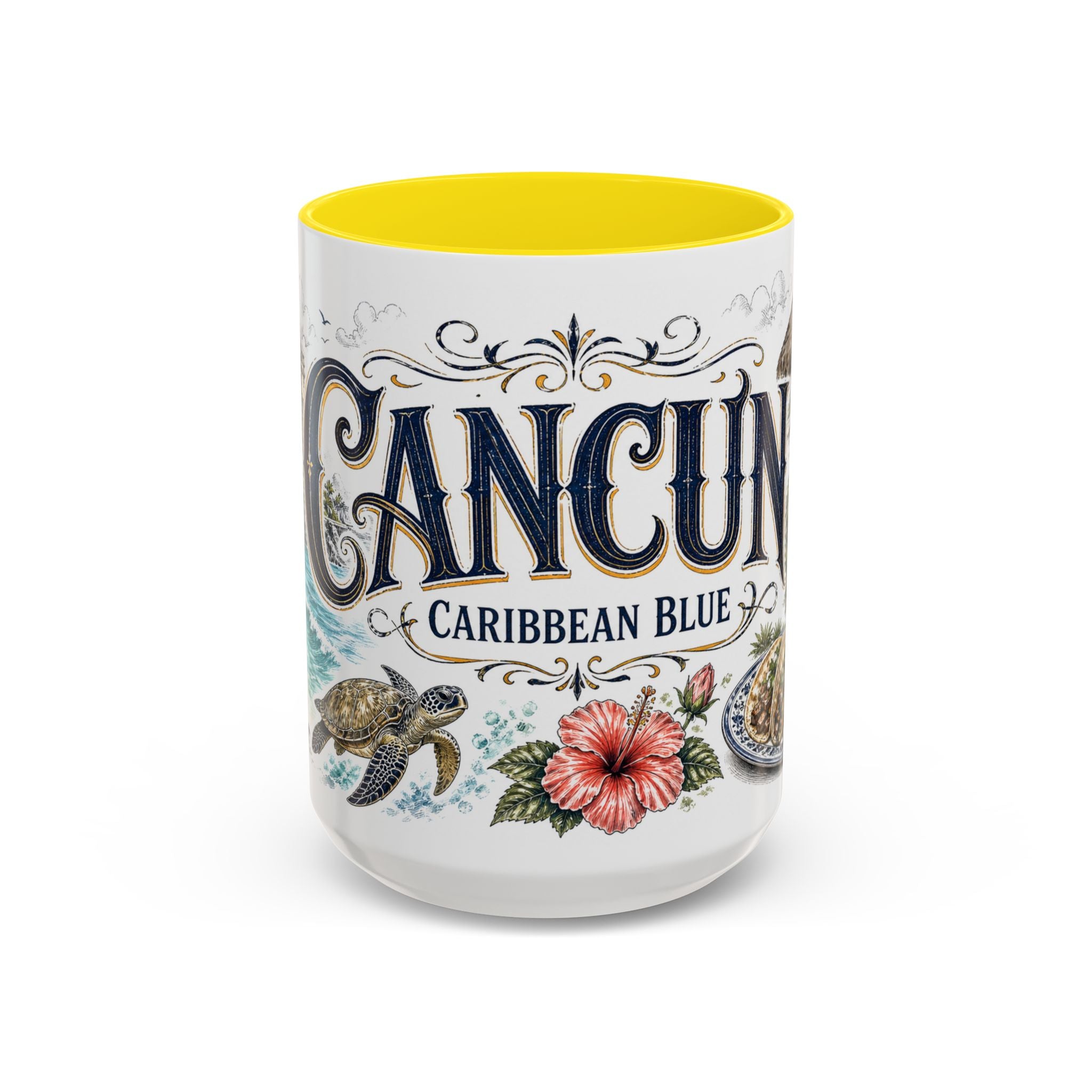 Cancun Coffee Mug | Mexico Travel Souvenir | Vintage Illustrated City Gift | 11 oz 15 oz Accent Mug