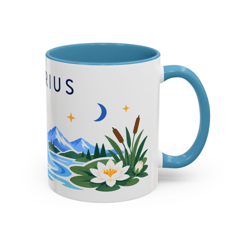 Aquarius Zodiac Coffee Mug | Water Bearer Design | Astrology Birthday Gift | 11 oz 15 oz Ceramic Accent Mug