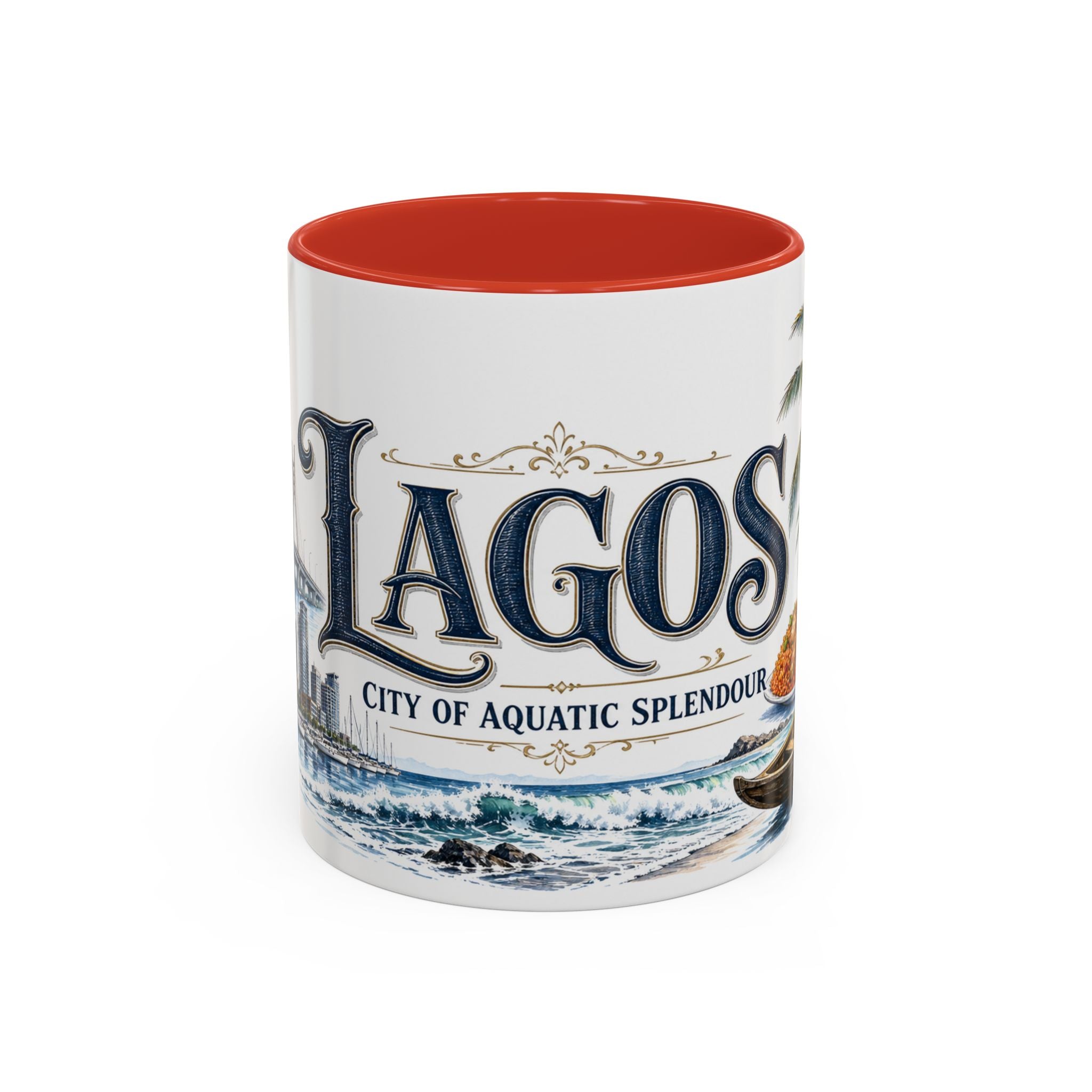 Lagos Coffee Mug | Nigeria Travel Souvenir | Vintage Illustrated City Gift | 11 oz 15 oz Accent Mug