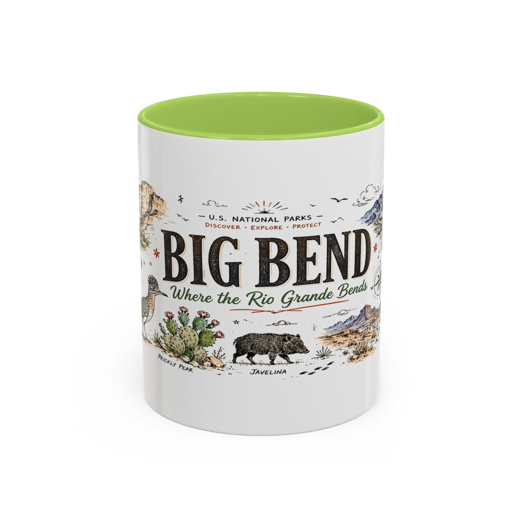 Big Bend National Park Coffee Mug | Texas Desert River Canyon Hiking Gift | Accent Color Ceramic 11oz 15oz