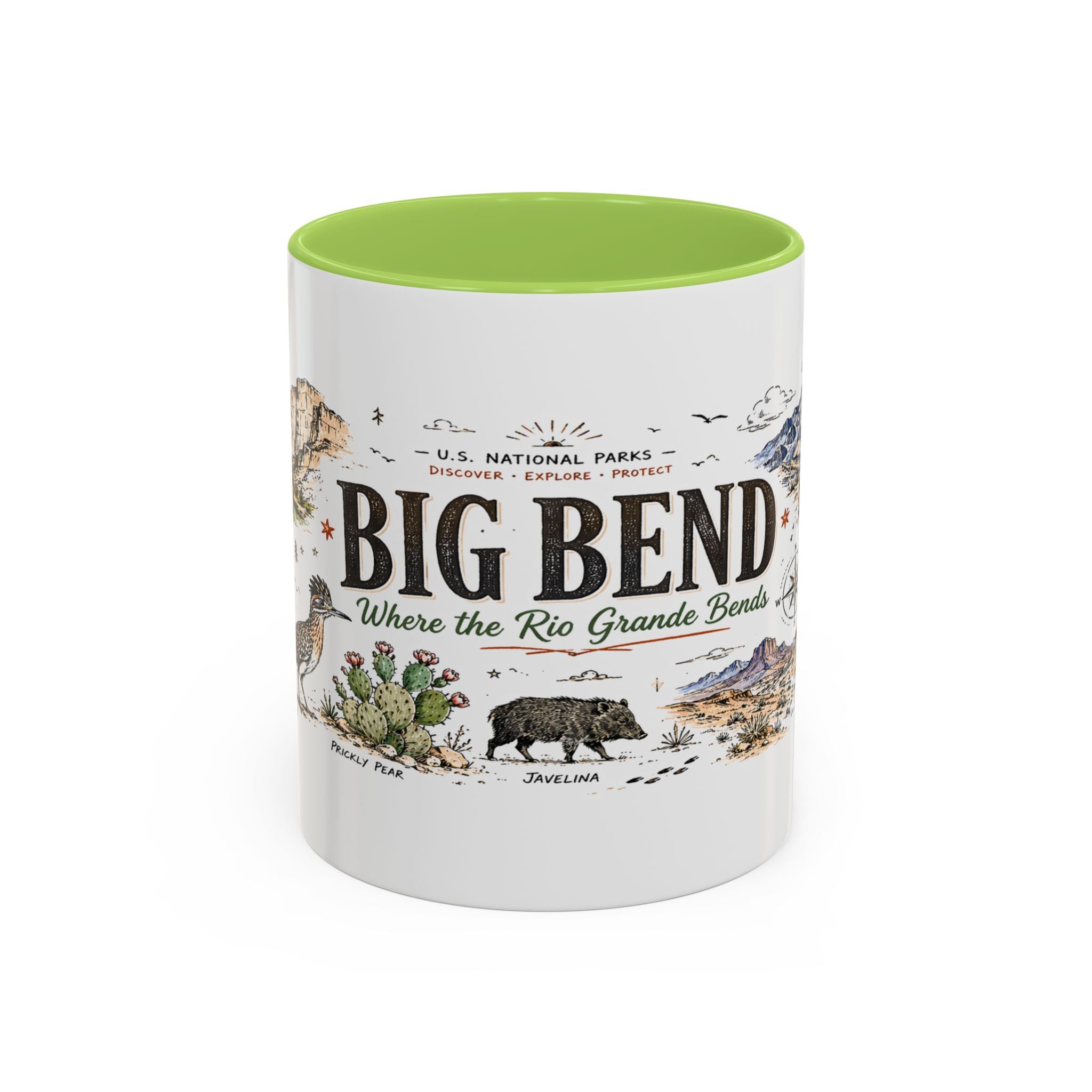 Big Bend National Park Coffee Mug | Texas Desert River Canyon Hiking Gift | Accent Color Ceramic 11oz 15oz