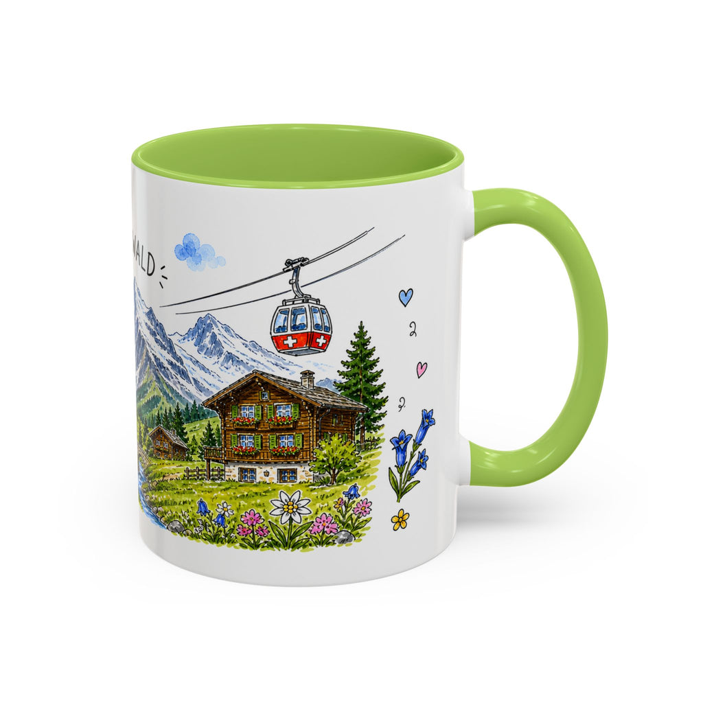 Grindelwald Illustrated Travel Mug | Switzerland Souvenir Accent Coffee Mug | 11oz 15oz Ceramic Cup