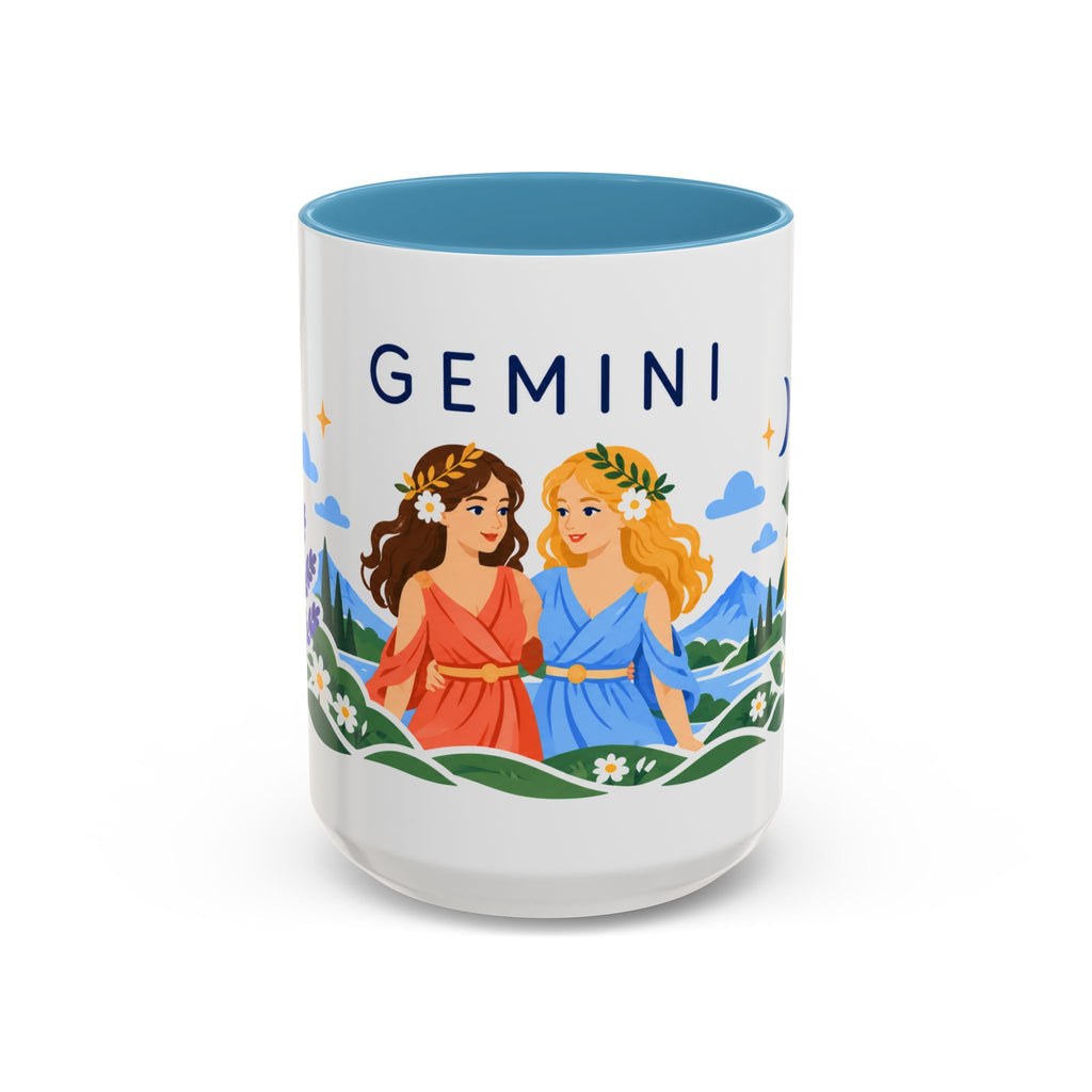Gemini Zodiac Coffee Mug | Twins and Floral Design | Astrology Birthday Gift | 11 oz 15 oz Ceramic Accent Mug