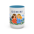 Gemini Zodiac Coffee Mug | Twins and Floral Design | Astrology Birthday Gift | 11 oz 15 oz Ceramic Accent Mug