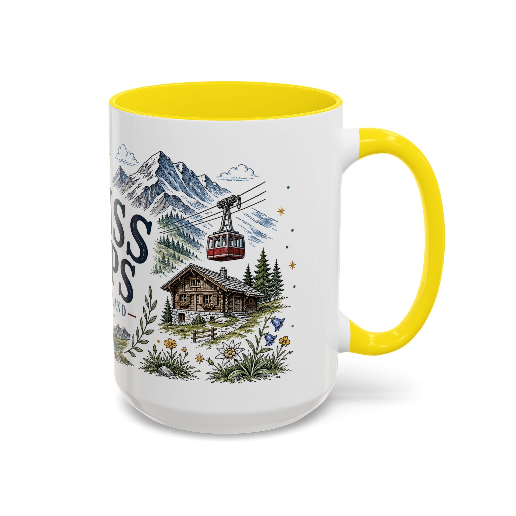 Swiss Alps Coffee Mug | Travel Destination Souvenir Gift | Accent Color Ceramic 11oz 15oz