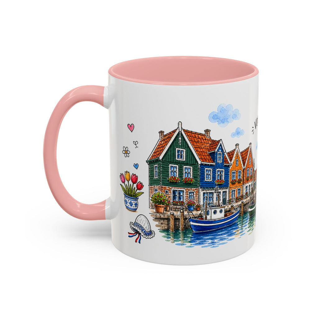 Volendam Illustrated Travel Mug | Netherlands Souvenir Accent Coffee Mug | 11oz 15oz Ceramic Cup
