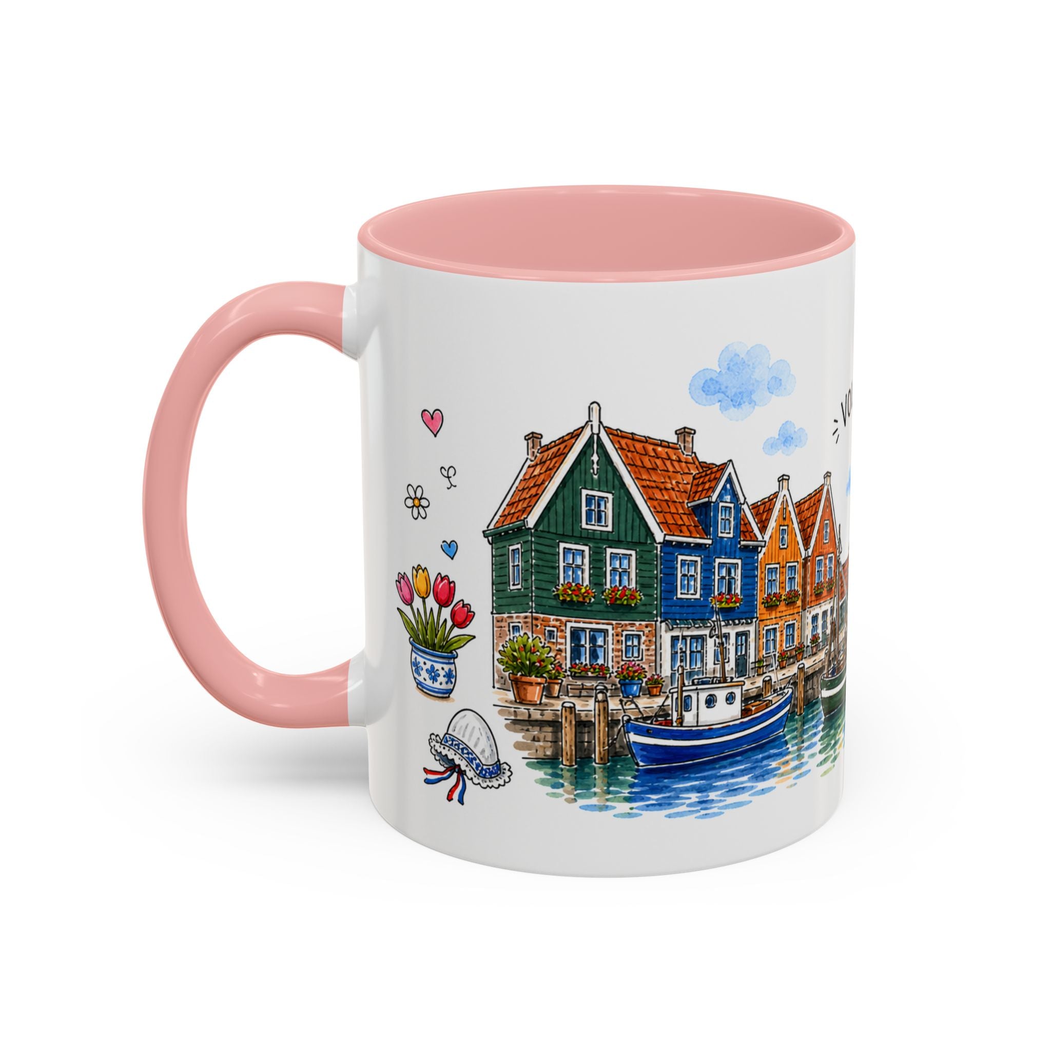 Volendam Illustrated Travel Mug | Netherlands Souvenir Accent Coffee Mug | 11oz 15oz Ceramic Cup
