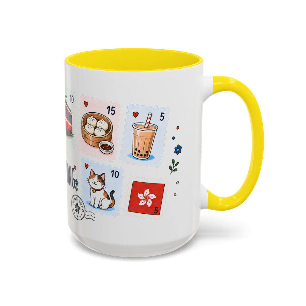 Hong Kong Coffee Mug | Postage Stamp Collage Mug | Travel Souvenir Accent Cup 11oz 15oz