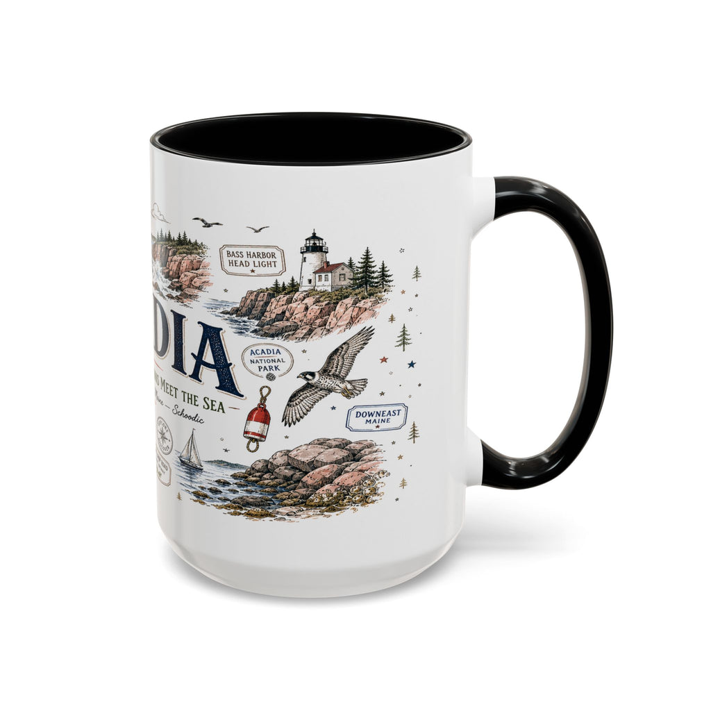 Acadia Coffee Mug | National Park Hiking Coastal Gift | Accent Color Ceramic 11oz 15oz