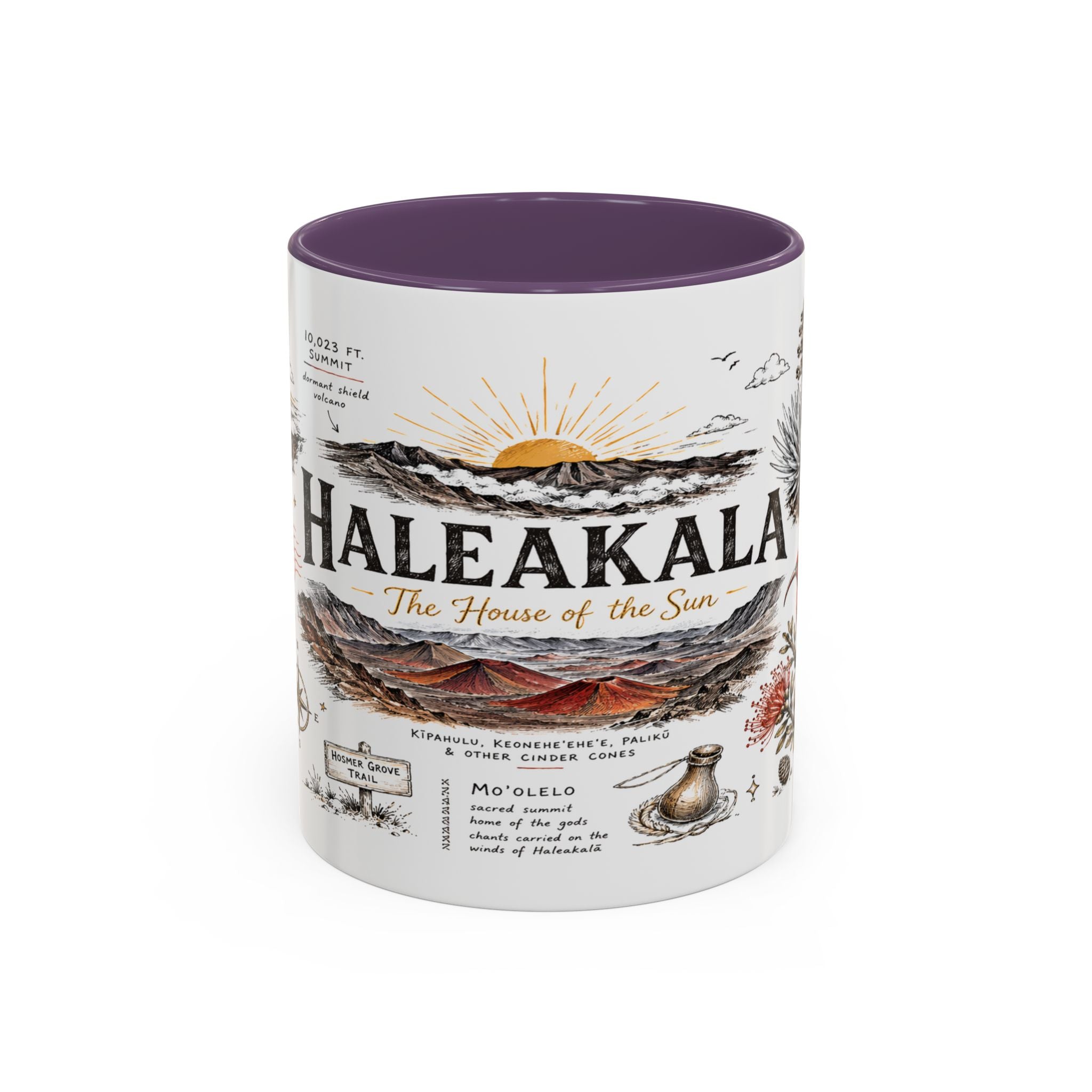 Haleakala National Park Coffee Mug | Hawaii Maui Sunrise Crater Gift | Accent Color Ceramic 11oz 15oz