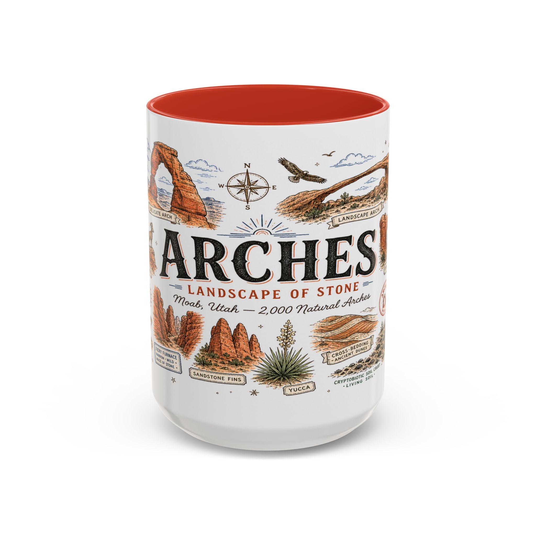 Arches Coffee Mug | National Park Hiking Utah Gift | Accent Color Ceramic 11oz 15oz