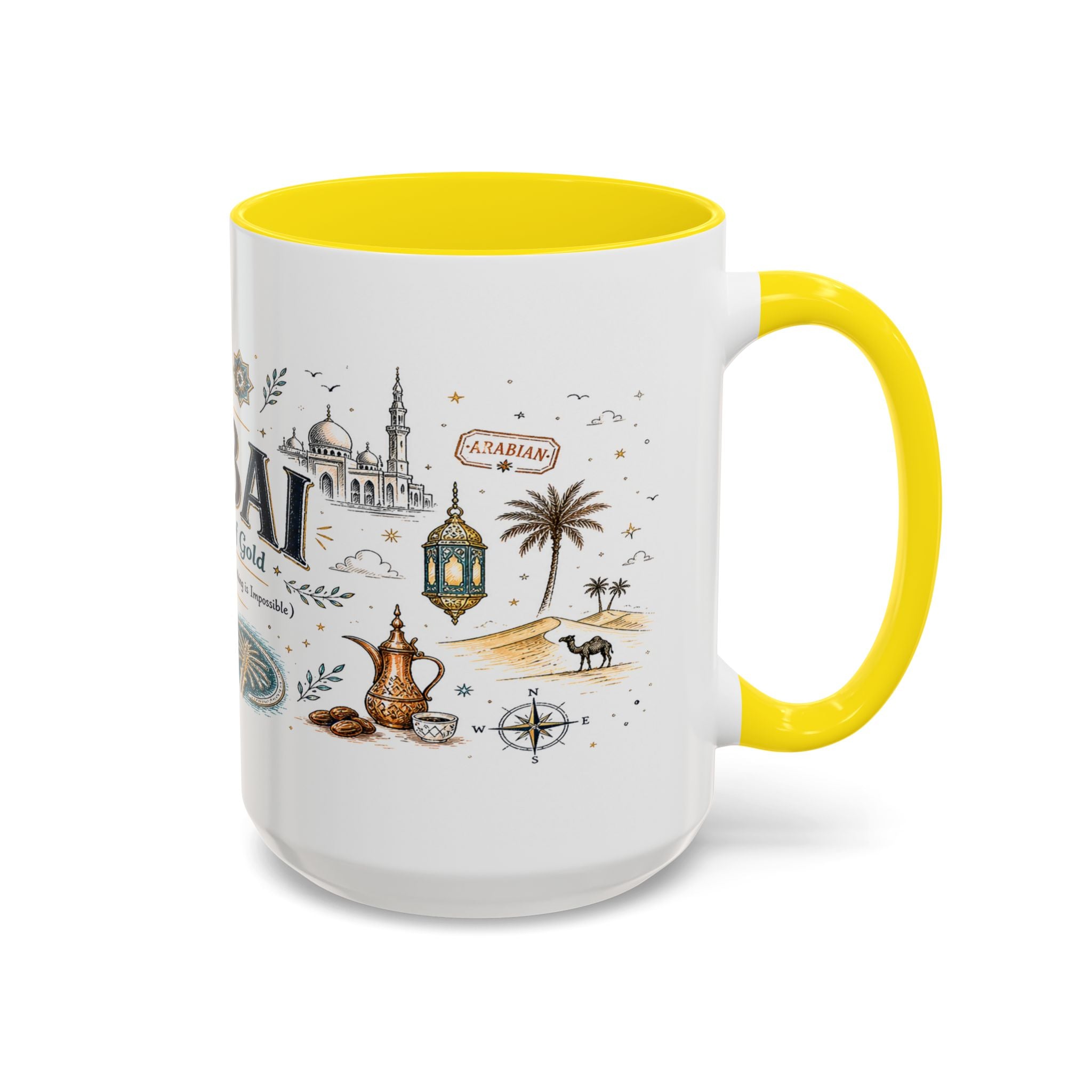 Dubai Coffee Mug | UAE Souvenir Travel Gift | Accent Color Ceramic 11oz 15oz