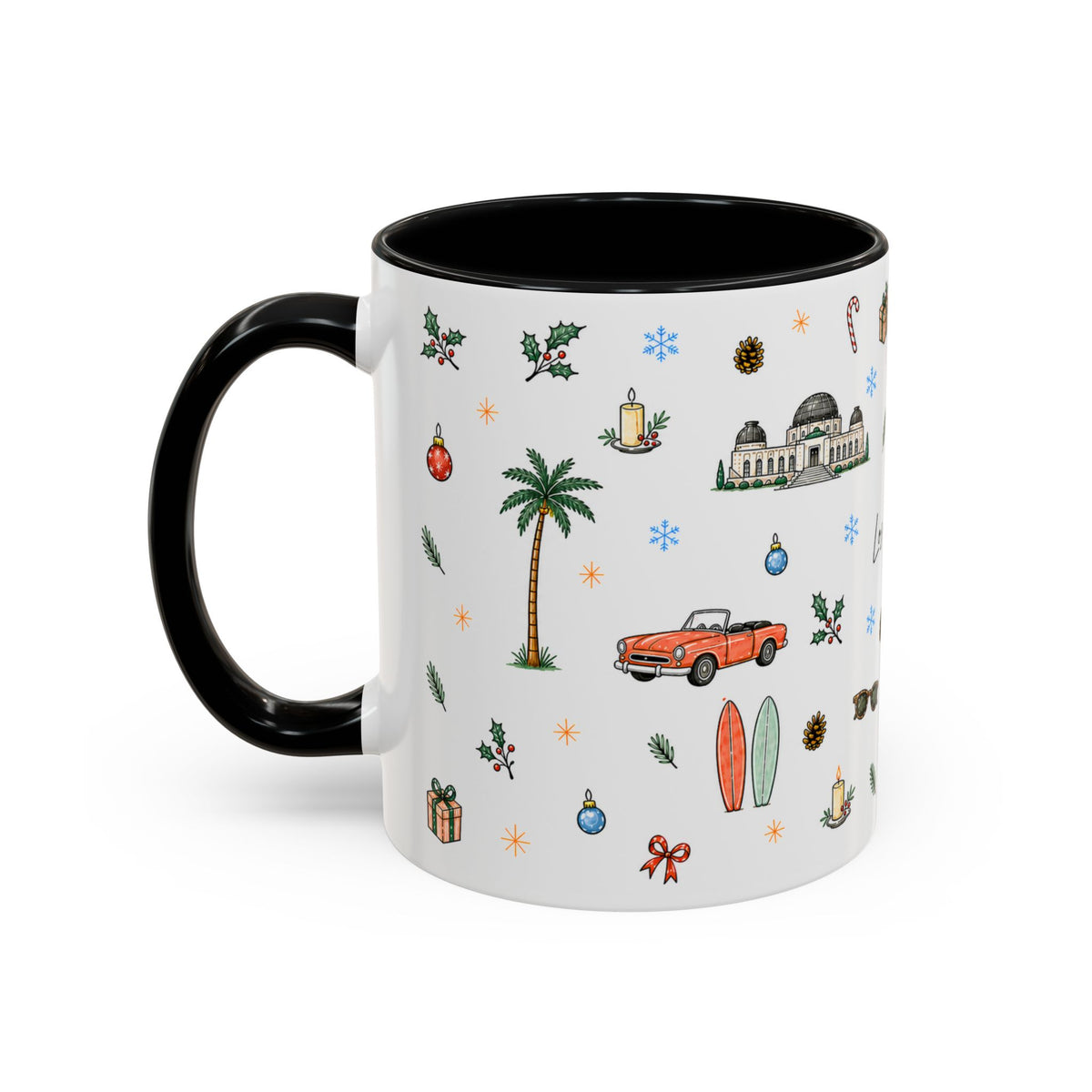 Los Angeles Christmas Mug | Watercolor City Souvenir | Ceramic Coffee Cup (11oz or 15oz)