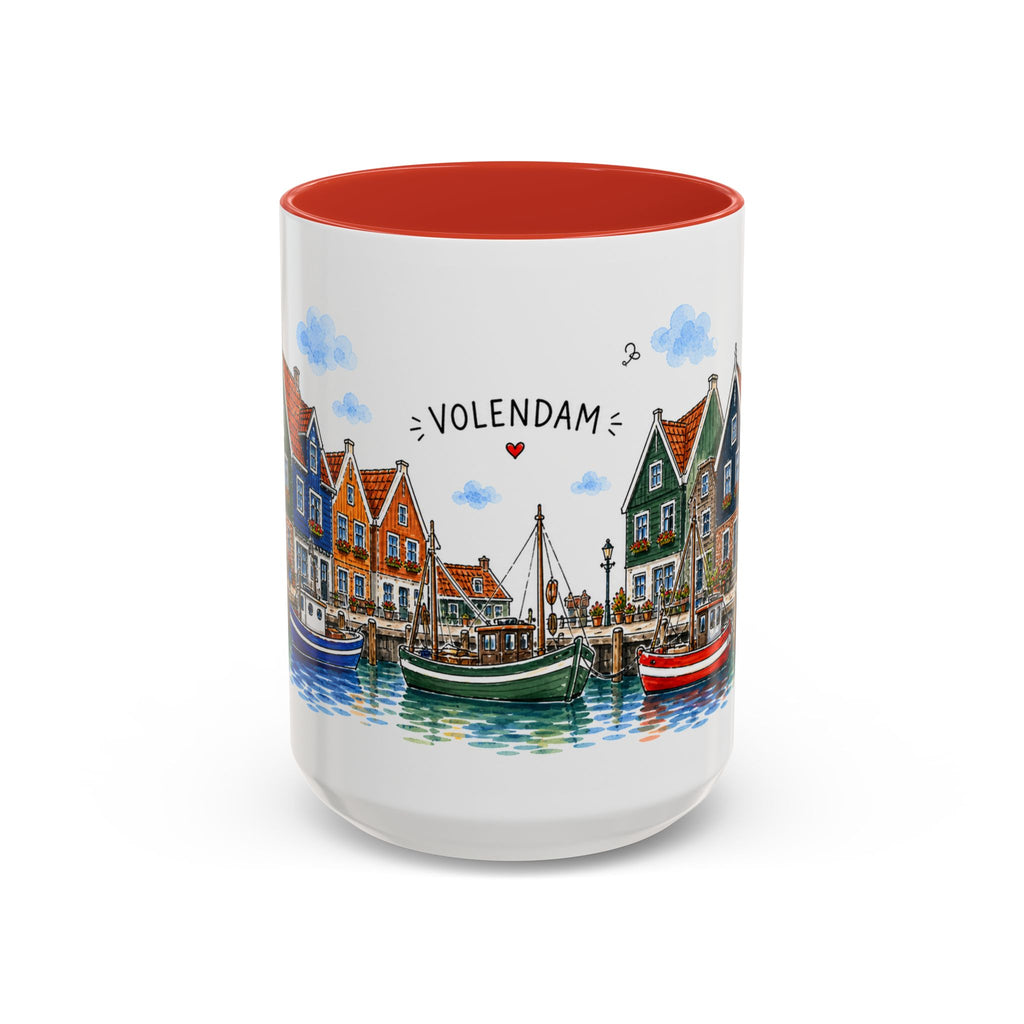 Volendam Illustrated Travel Mug | Netherlands Souvenir Accent Coffee Mug | 11oz 15oz Ceramic Cup