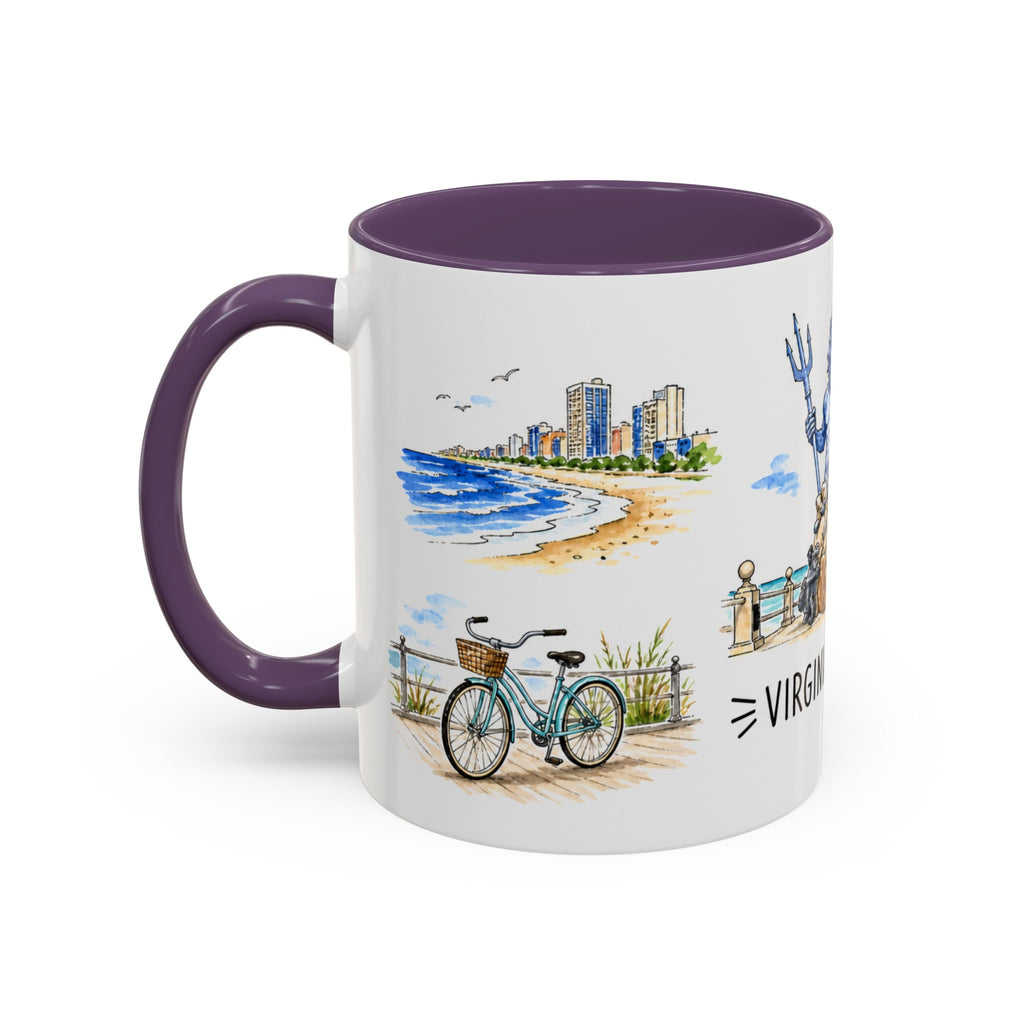 Virginia Beach Illustrated Travel Mug | City Souvenir Accent Coffee Mug | 11oz 15oz Ceramic Cup