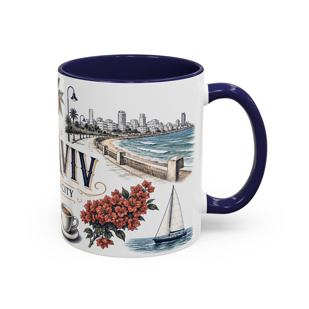 Tel Aviv Coffee Mug | Israel Travel Souvenir | Vintage Illustrated City Gift | 11 oz 15 oz Accent Mug