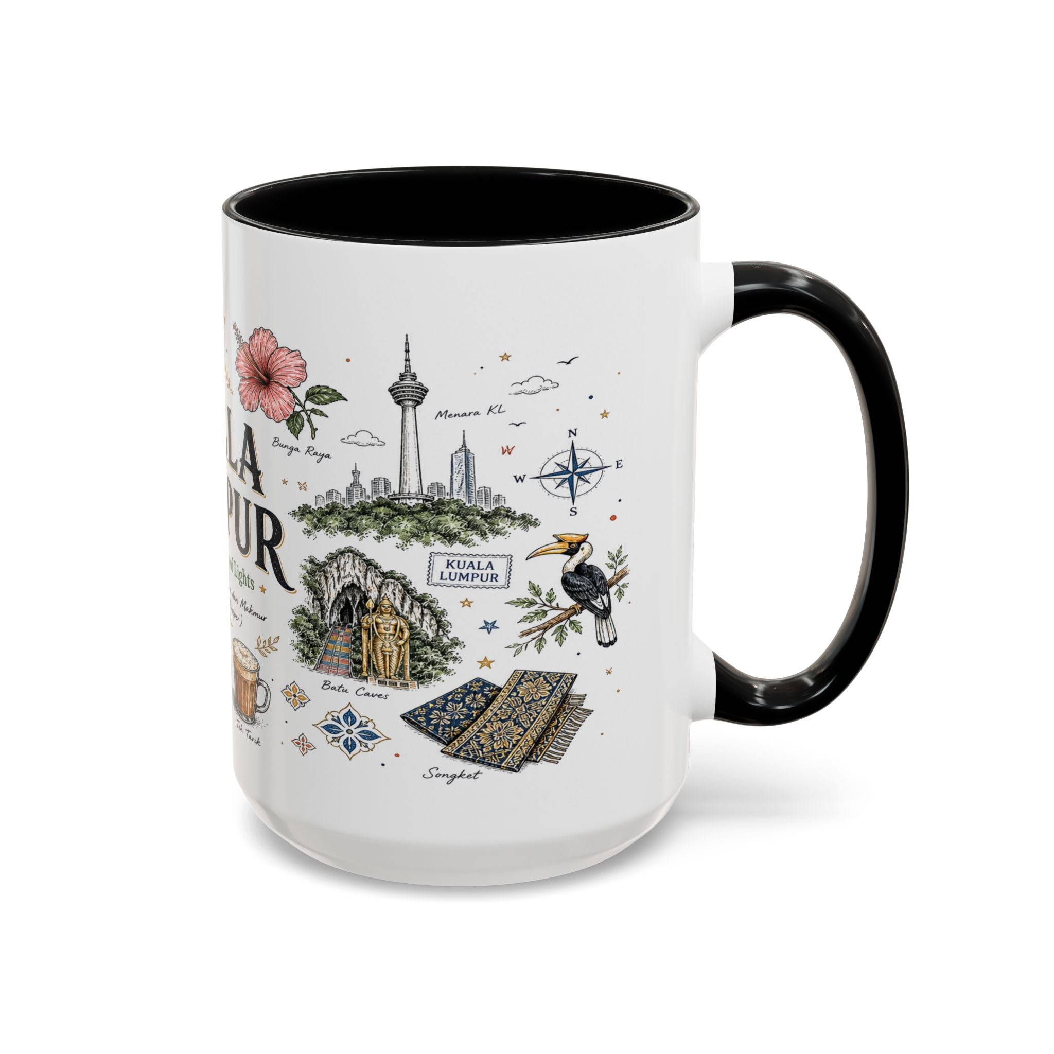 Kuala Lumpur Coffee Mug | Malaysia Souvenir Travel Gift | Accent Color Ceramic 11oz 15oz