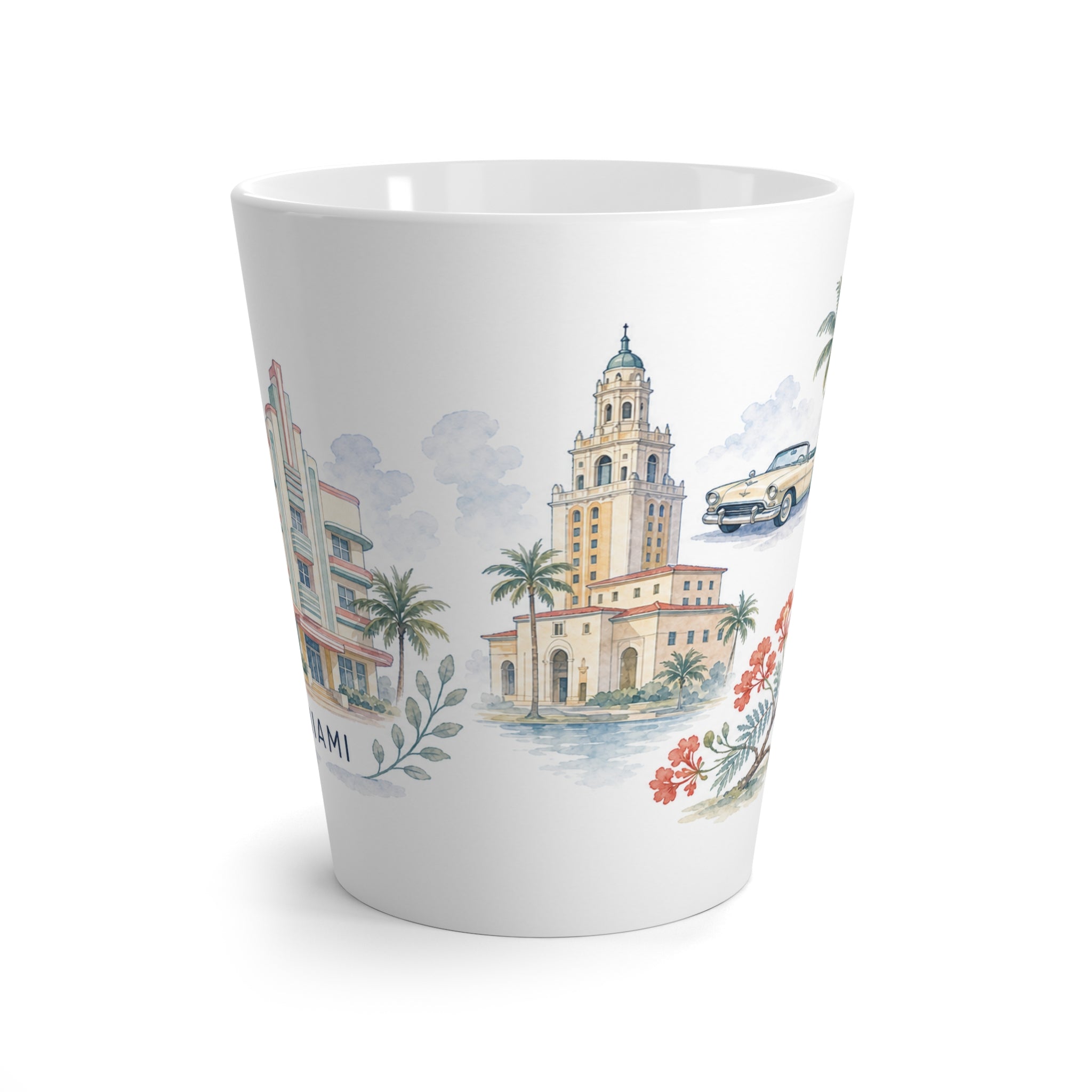 Miami Latte Mug | Watercolor City Travel Mug | 12 oz Ceramic Souvenir Gift