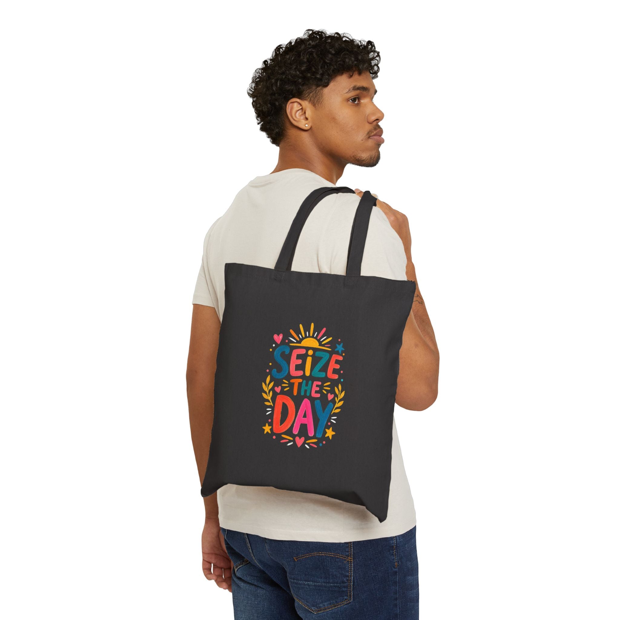 Seize The Day Tote Bag | Ancient Wisdom Quote Canvas Bag | Colorful Philosophy Gift