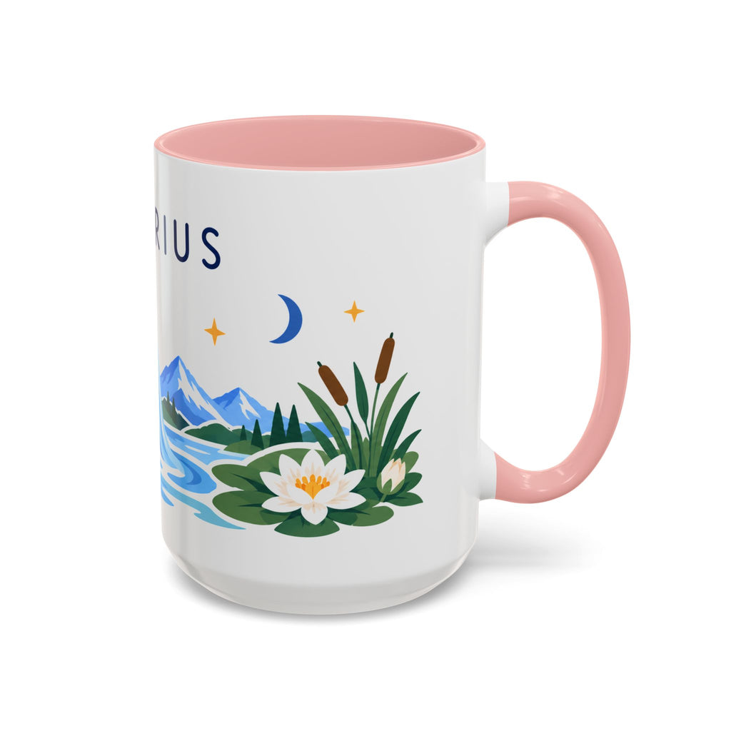Aquarius Zodiac Coffee Mug | Water Bearer Design | Astrology Birthday Gift | 11 oz 15 oz Ceramic Accent Mug