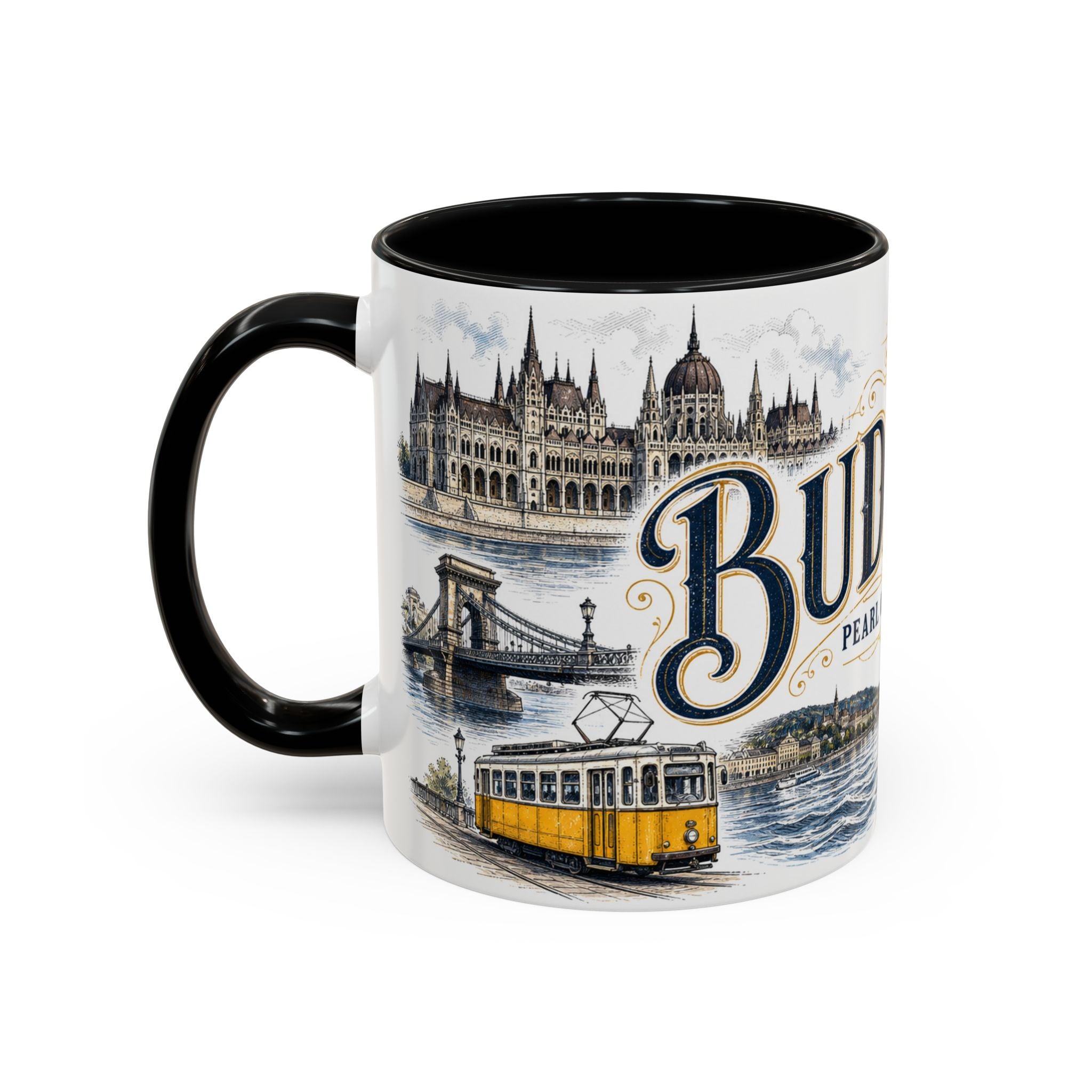 Budapest Coffee Mug | Hungary Travel Souvenir | Vintage Illustrated City Gift | 11 oz 15 oz Accent Mug