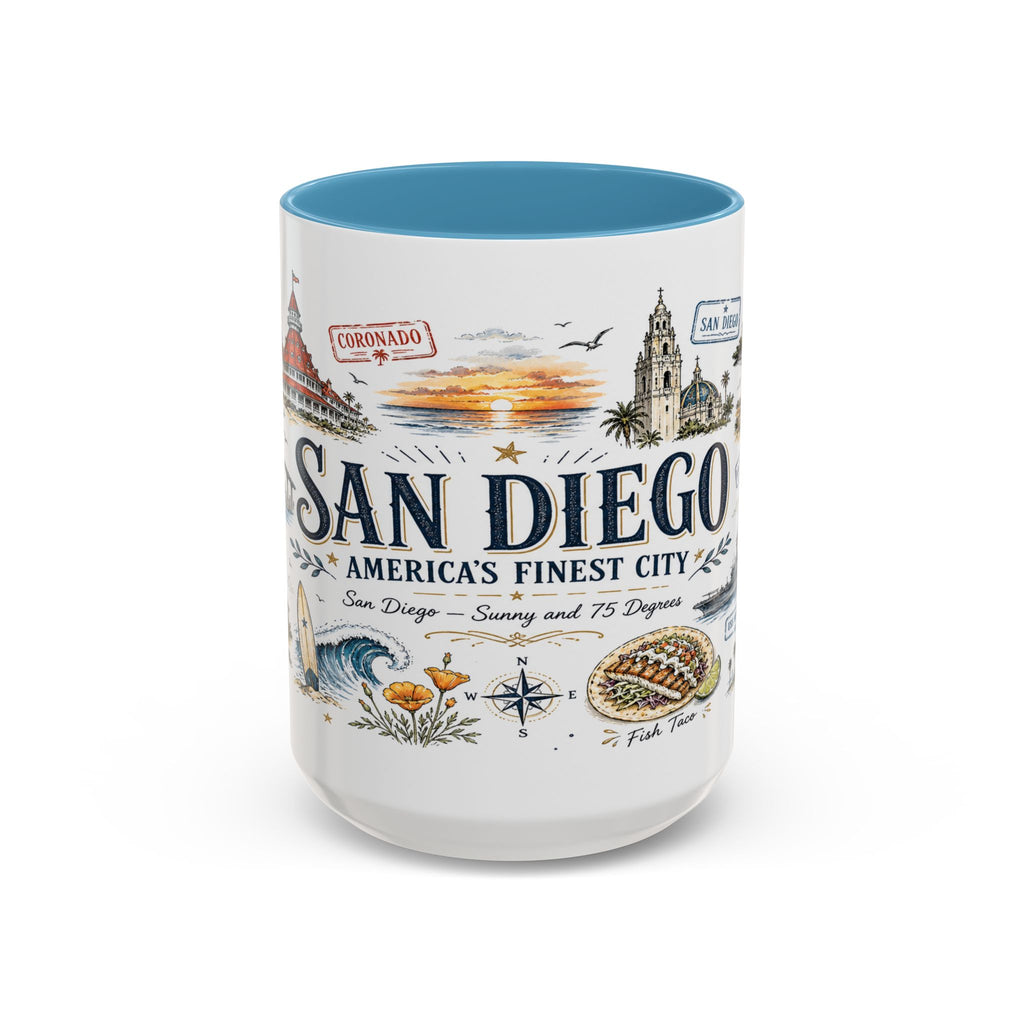 San Diego Coffee Mug | California Souvenir City Gift | Accent Color Ceramic 11oz 15oz
