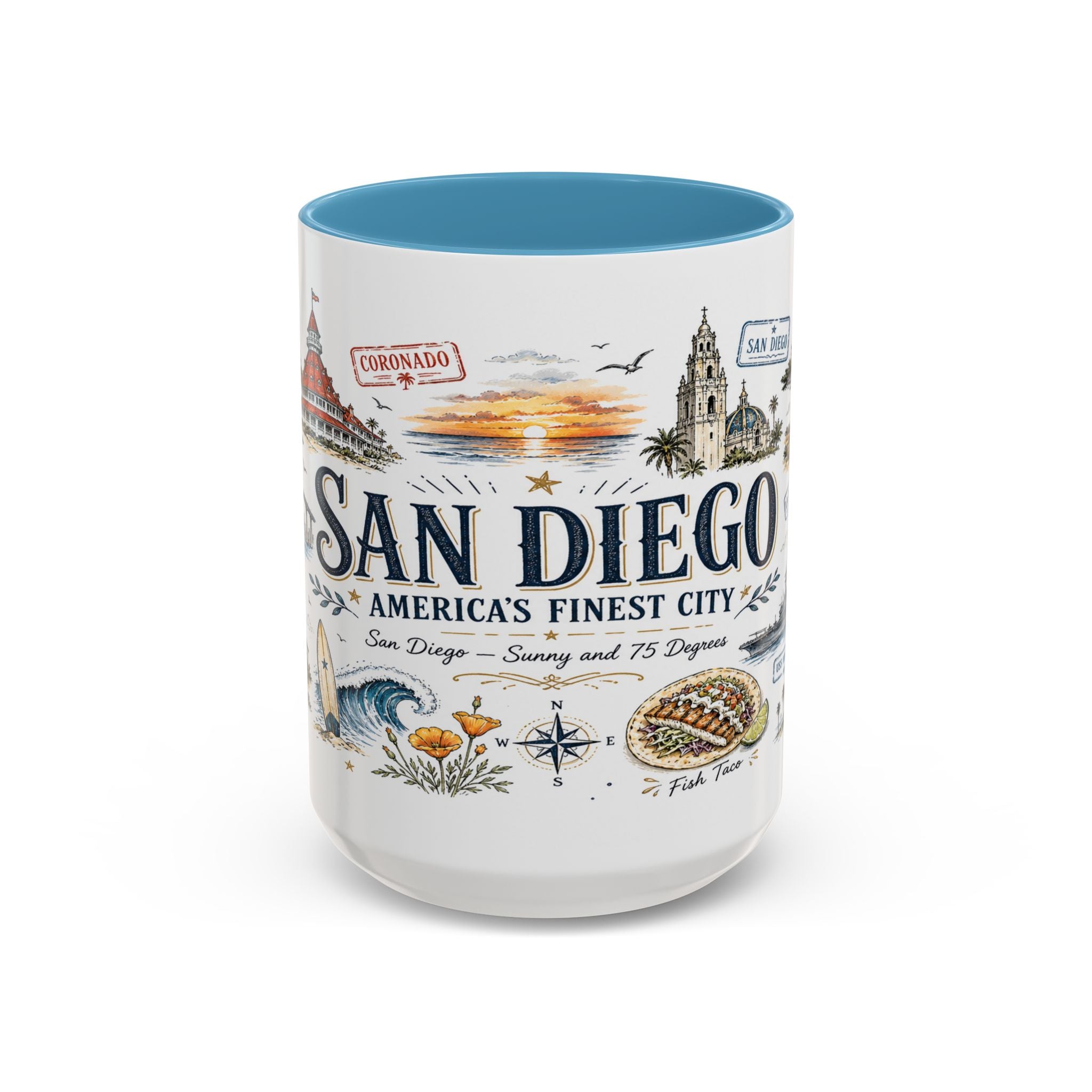 San Diego Coffee Mug | California Souvenir City Gift | Accent Color Ceramic 11oz 15oz