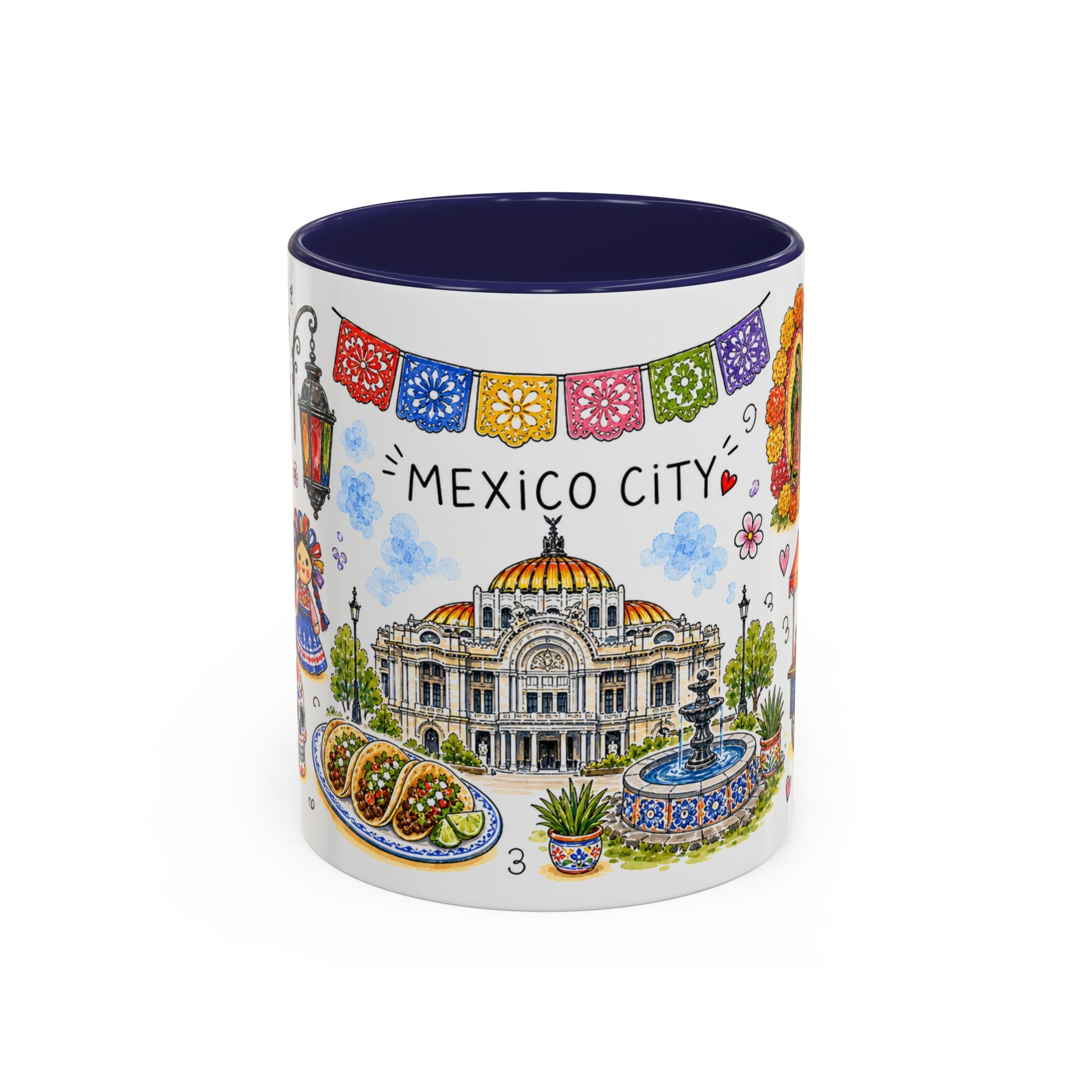 Mexico City Illustrated Travel Mug | City Souvenir Accent Coffee Mug | 11oz 15oz Ceramic Cup