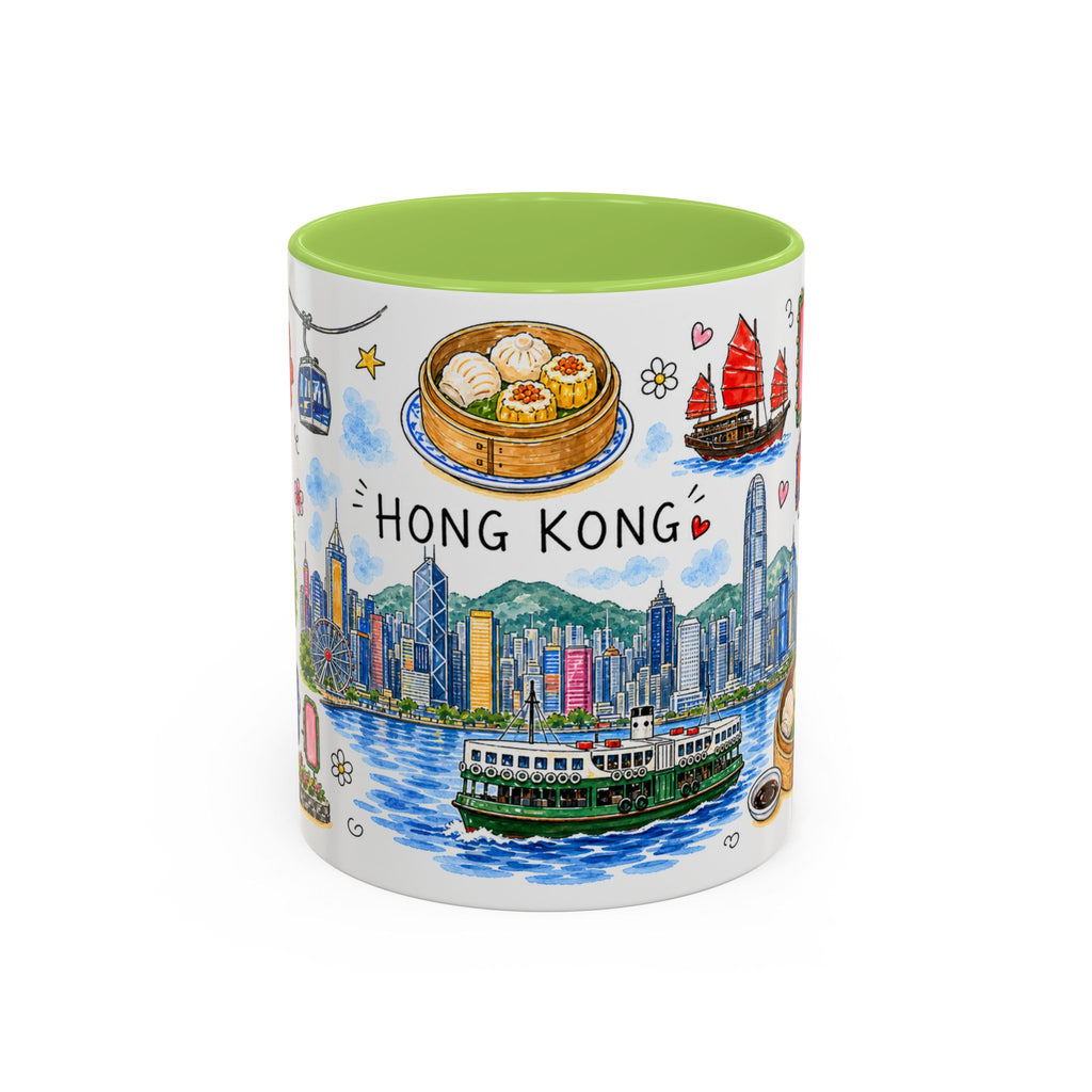 Hong Kong Illustrated Travel Mug | City Souvenir Accent Coffee Mug | 11oz 15oz Ceramic Cup